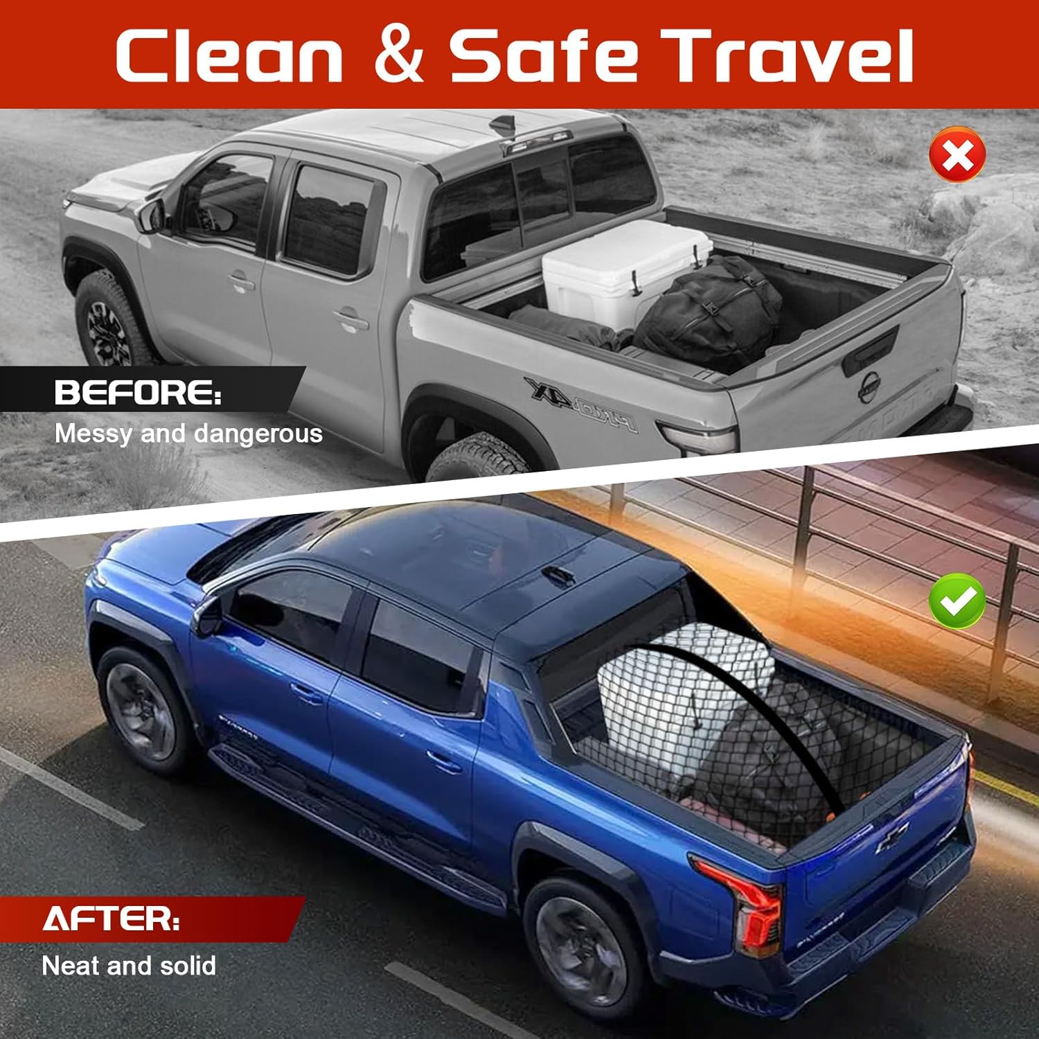 Detalle de Dayacoco Truck Bed Cargo Net (Stretchable 4' x 4' to 7' x 7') with 8 Rustproof Buckles