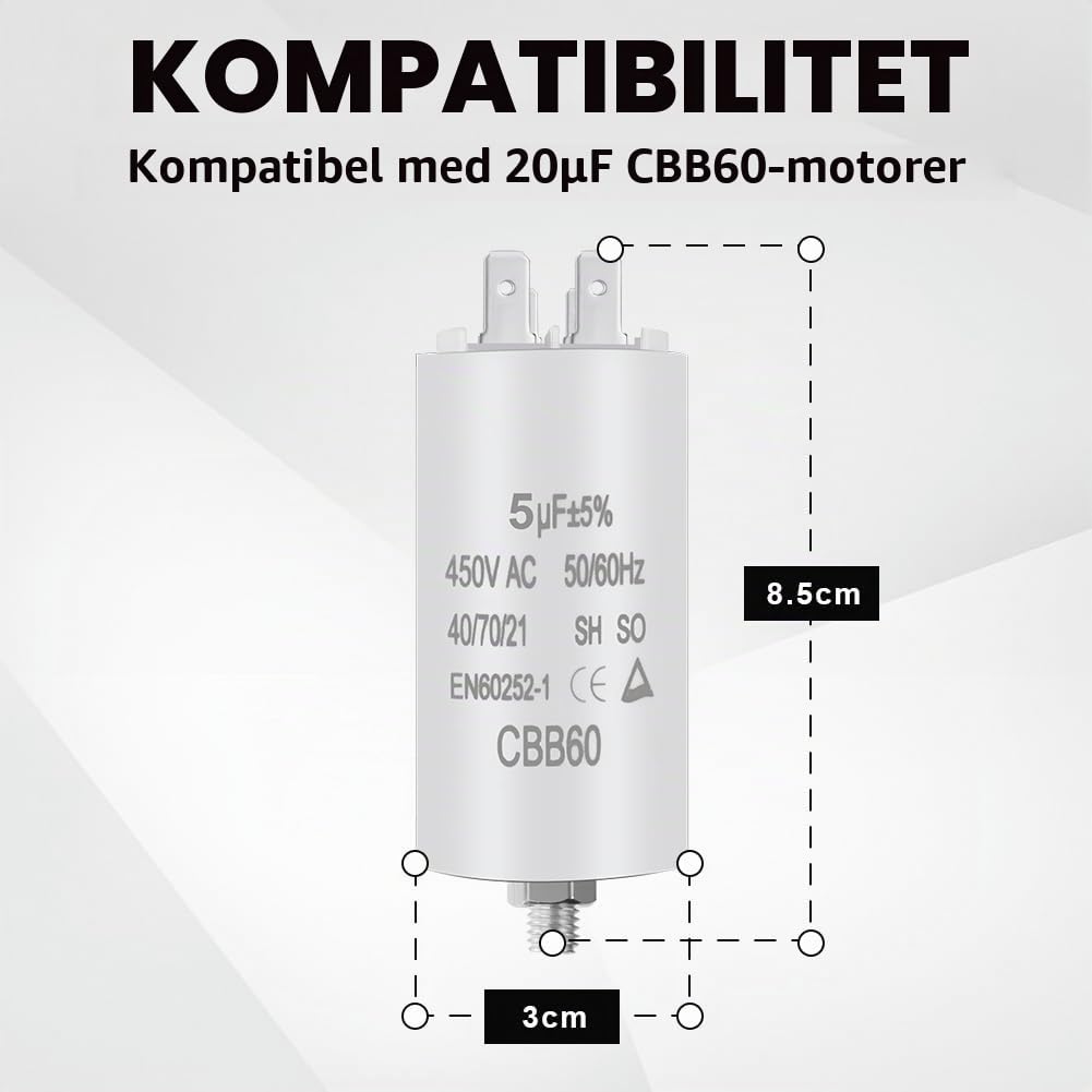 Detalle de OFFCUP CBB60 motorkondensator 5 μF, 450 V, 50/60 Hz