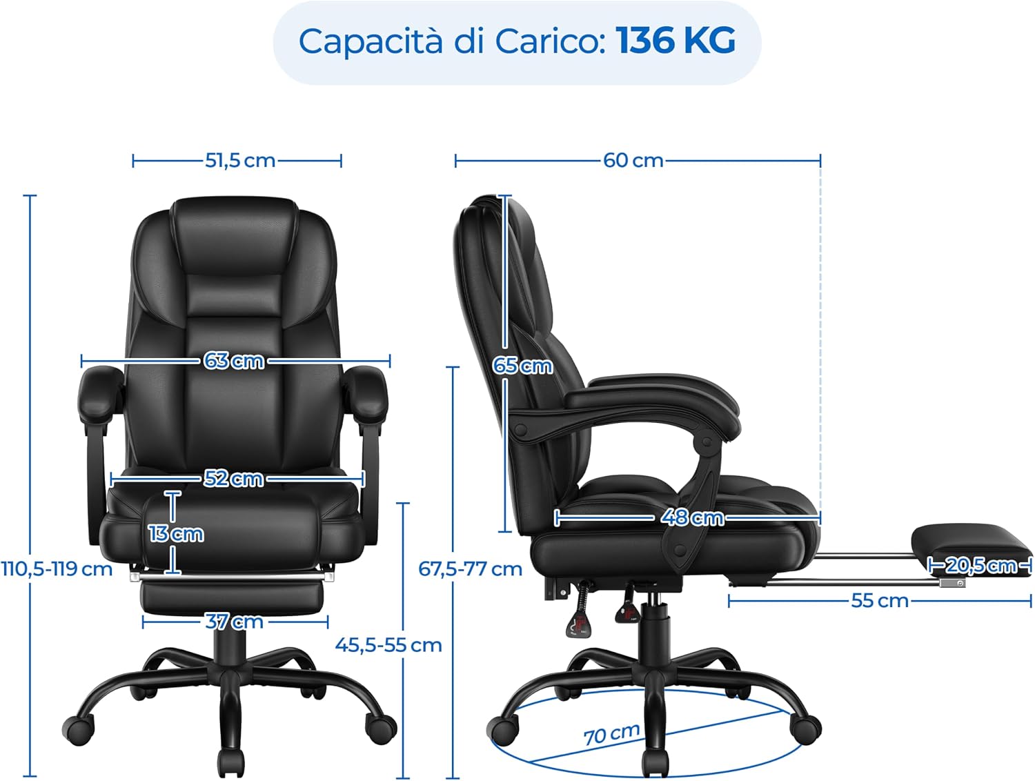 Thumbnail 2 de Yaheetech Poltrona Ufficio Ergonomica 136 kg 💺