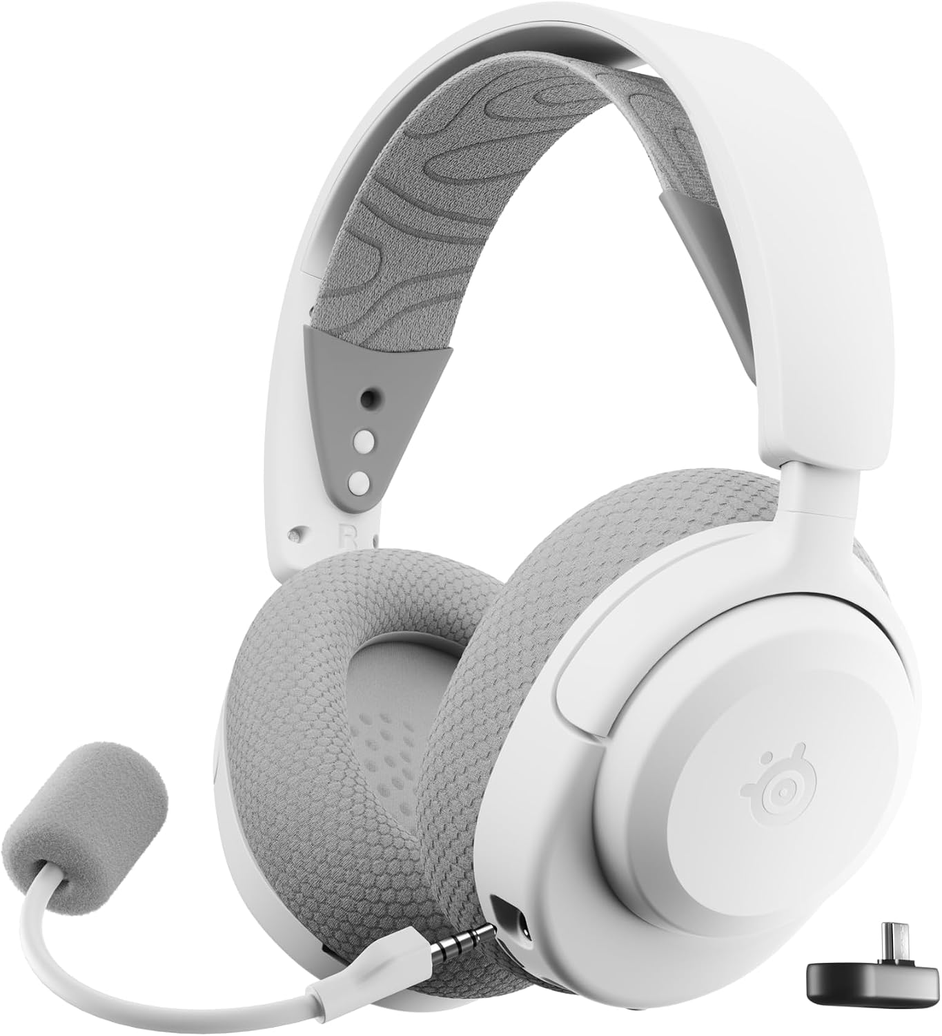 Detalle de SteelSeries Arctis Nova 3PW White draadloze gamingheadset met 2,4 GHz en Bluetooth