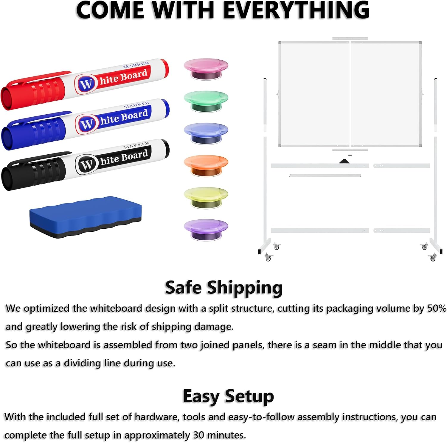 Thumbnail 6 de Neatsure 08BB Rolling Double-Sided Magnetic Whiteboard, 48" x 36