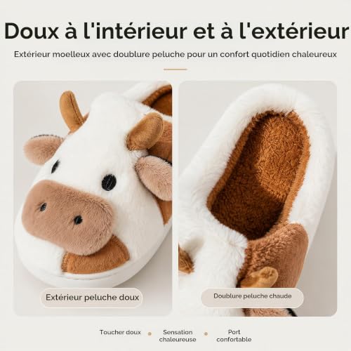Detalle de Fadezar Chaussons fantaisie requin/vache, doublure peluche et semelle antidérapante