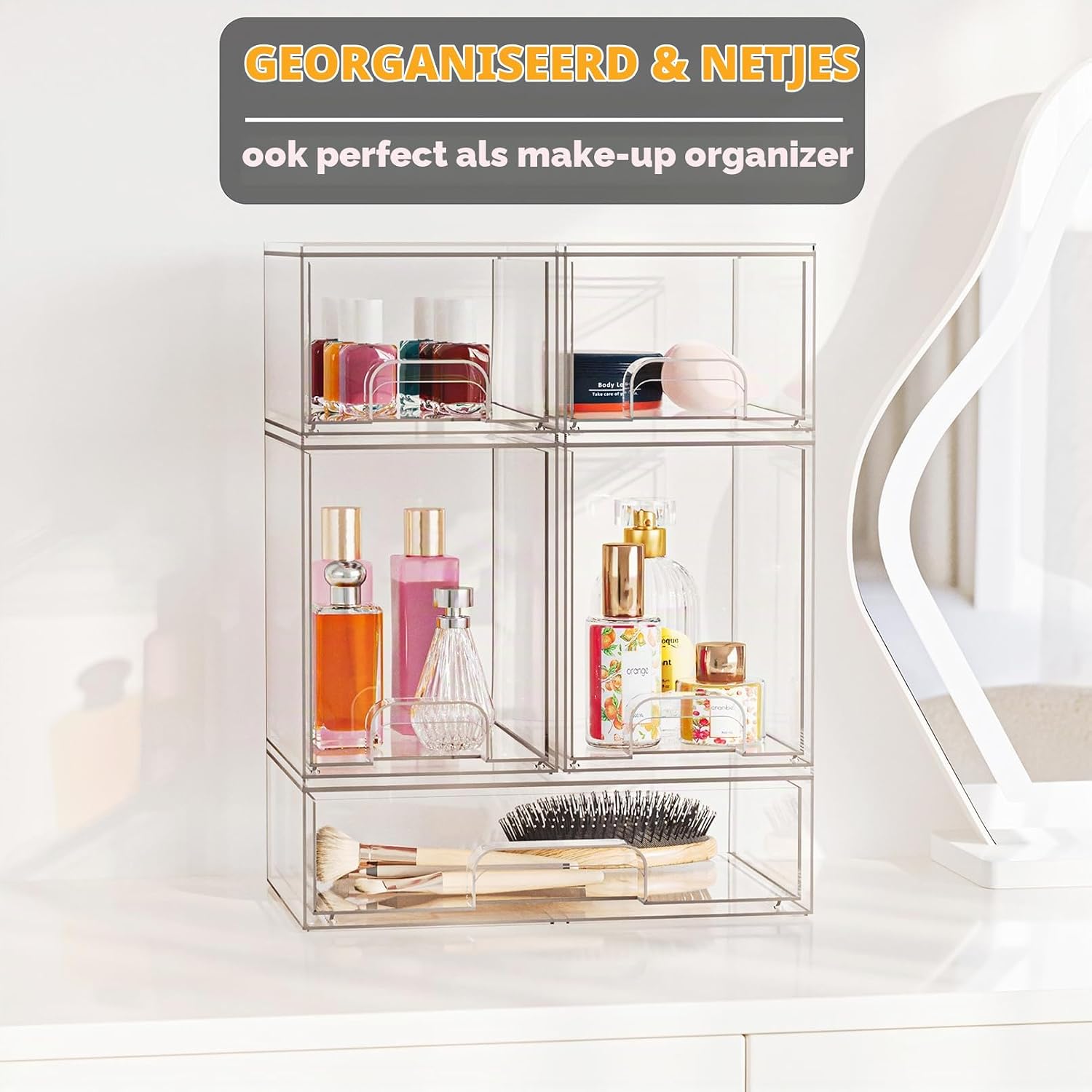 Detalle 2 de SpaceAid 71NPSN-01K5-2S2M1L babyflesorganizer van acryl, 5 transparante lades
