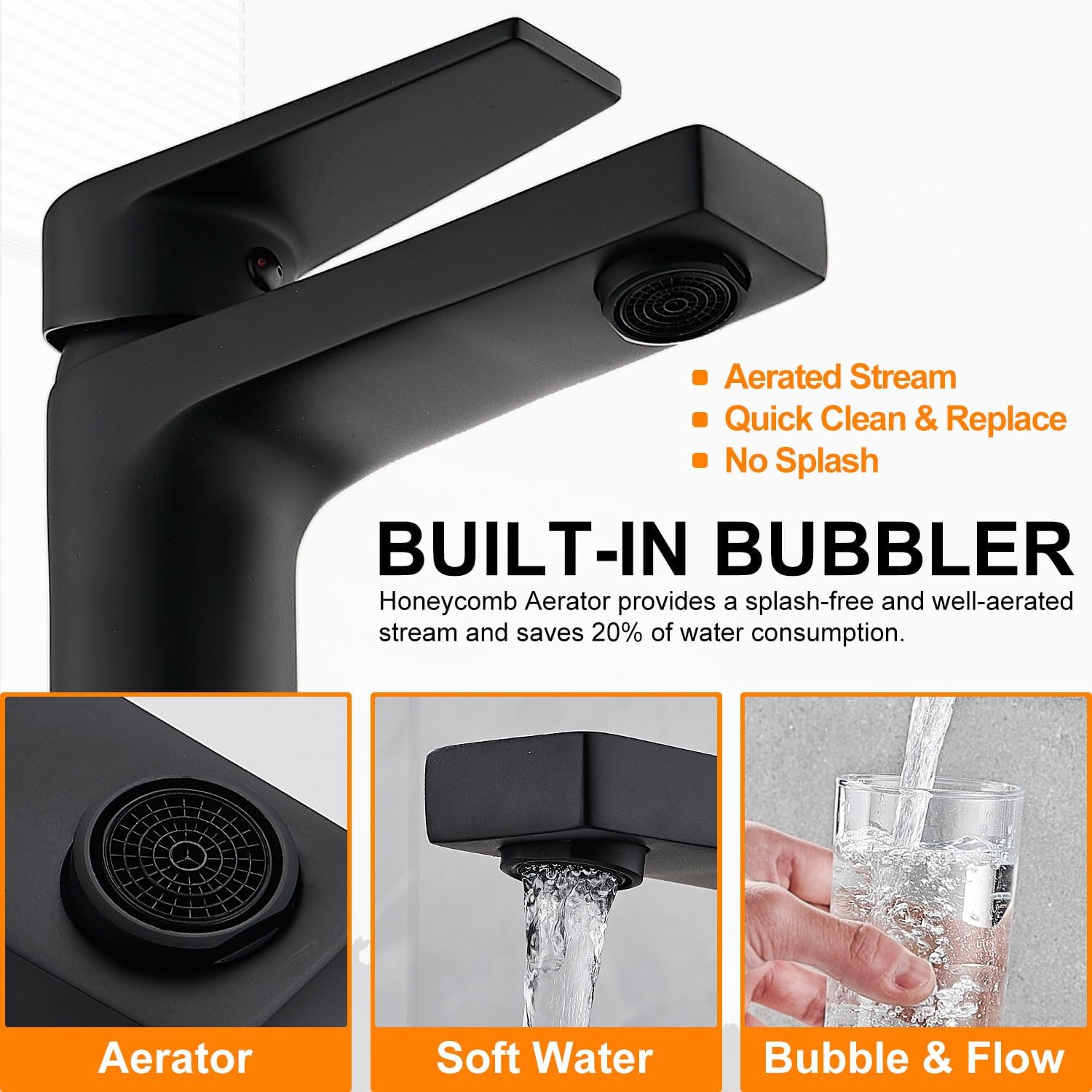 Thumbnail 4 de PORUGE Rubinetto per Lavabo con Miscelatore a Leva Singola in Ottone Massiccio – Spruzzato Nero