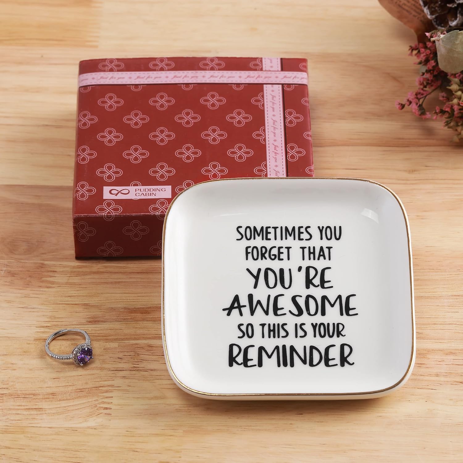 Detalle de PUDDING CABIN Inspirational Ring Dish: You’re Awesome Reminder for Women