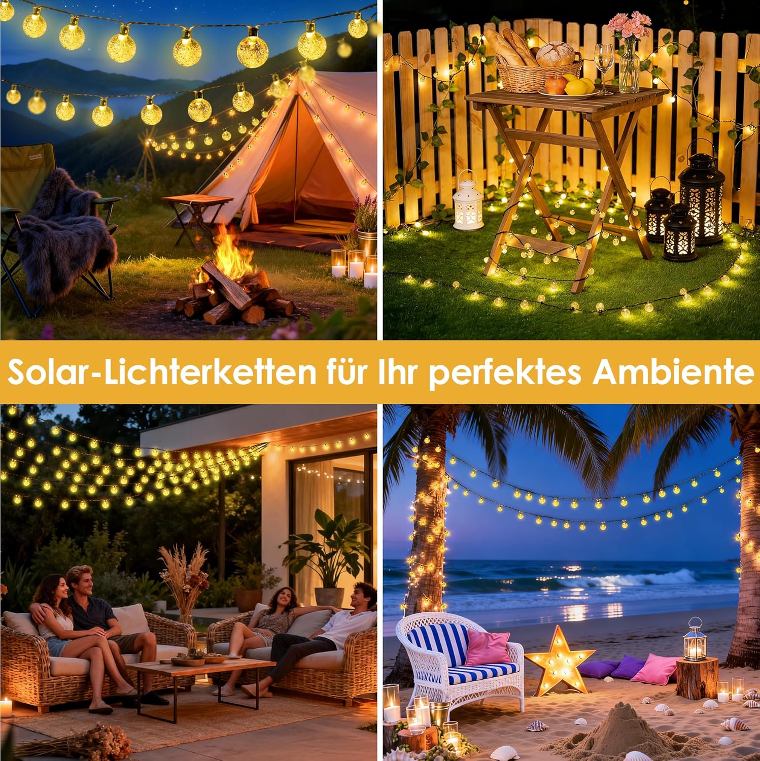 Thumbnail 6 de LuJasi Solar Lichterkette Außen 12 m, 60 LEDs – IP65 wasserdicht, 8 Modi, Kristallkugeln