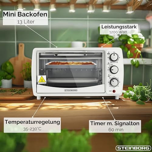 Thumbnail 1 de Steinborg Mini Backofen 13 Liter – 1200 W, Pizzaofen, 65–230 °C, Timer, Krümelblech