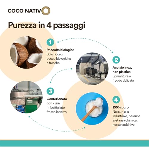 Detalle de CocoNativo Olio di Cocco Bio 1000 ml: versatile per cucina, capelli e pelle