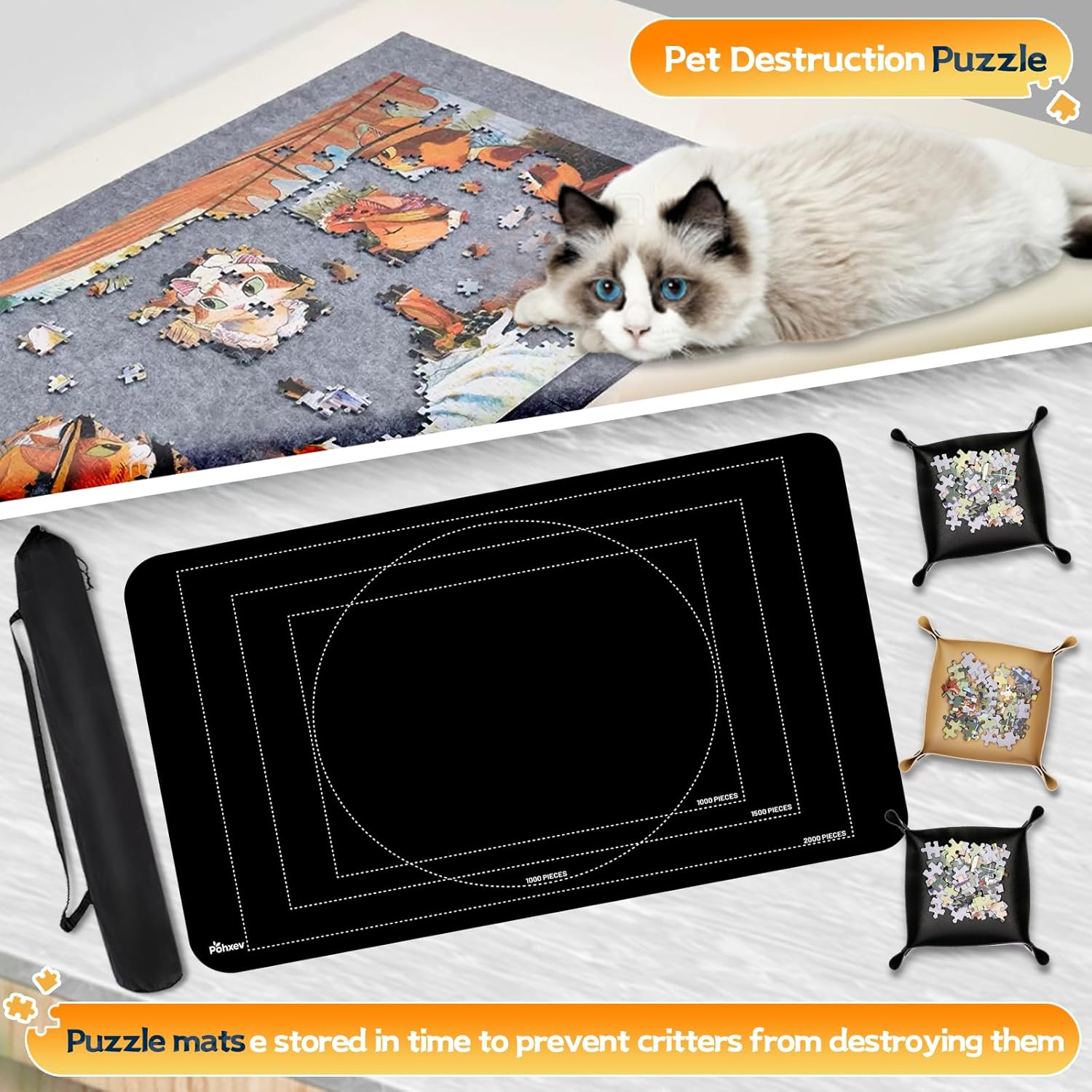 Thumbnail 5 de Puzzlematte Puzzleunterlage als Roll-Matte bis 3.000 Teile – 3000/2000/1500/1000 Teile, Puzzlemappe & Sortierfächer