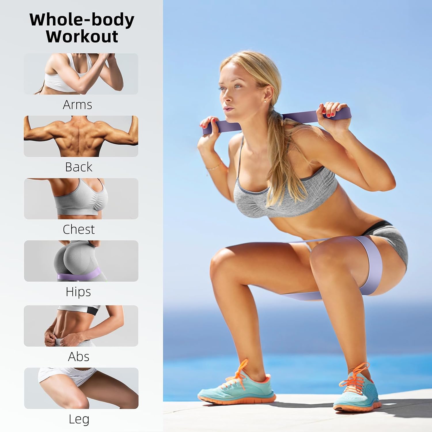Thumbnail 2 de Resistance Bands for Working Out 5-Pack (Natural Latex Elastic Loop Bands) for Strength, Stretching & Pilates
