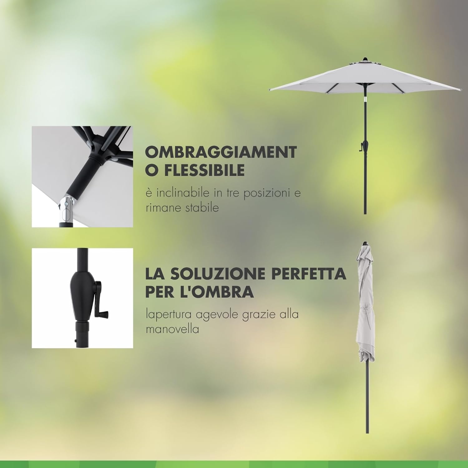 Thumbnail 2 de Doppler Parasole Jack 250cm grigio chiaro – ombrellone con manovella, inclinabile per balcone e giardino