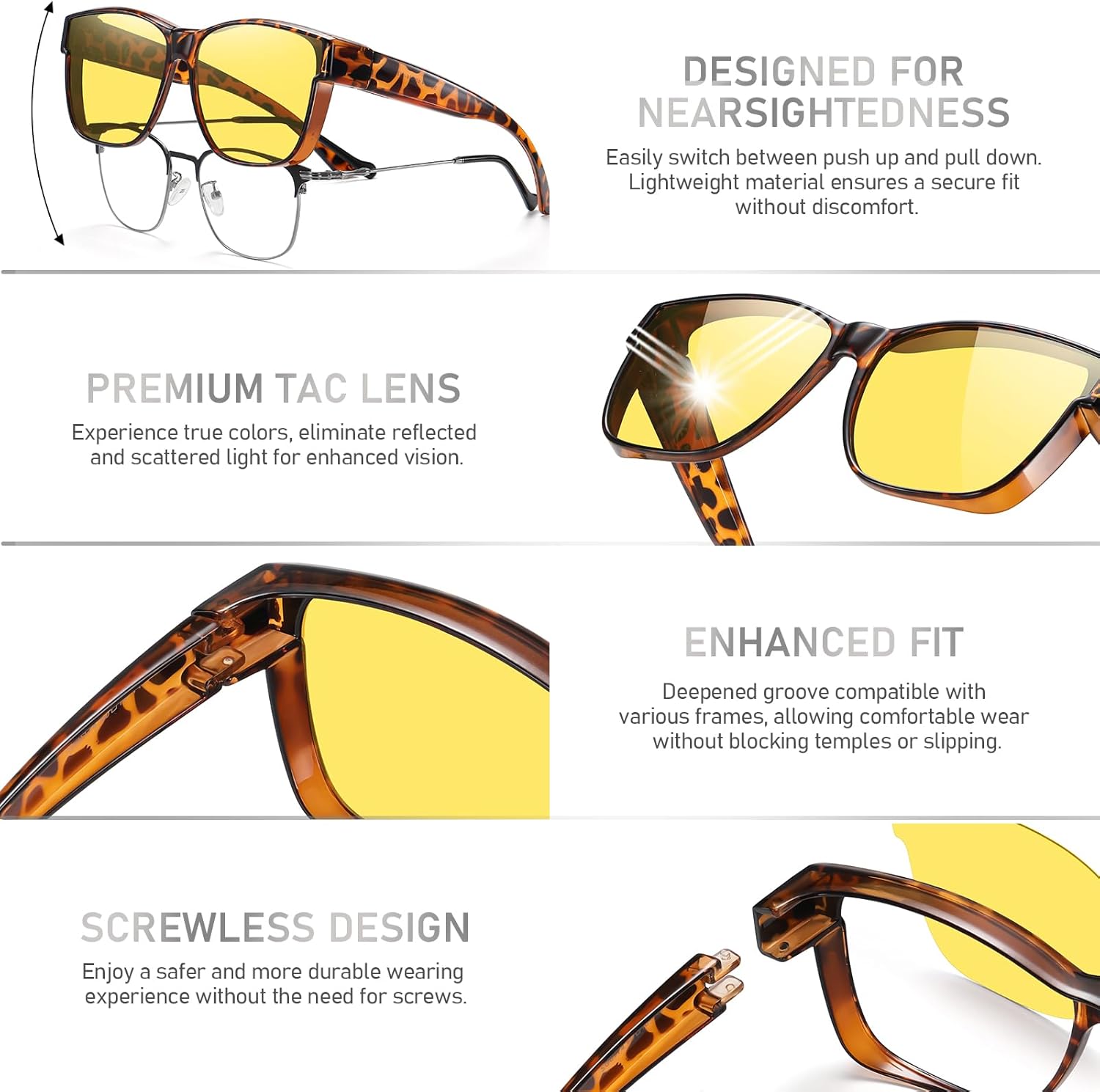 Detalle 2 de GEGURI Polarized Sunglasses Fit Over Glasses - Oversized Square UV400 Night Driving Shades