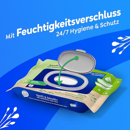Thumbnail 7 de Tempo Feuchte Toilettentücher "Sanft & Sensitiv" Megapack – 16 x 42 Tücher, Aloe Vera, pH-hautneutral, dermatologisch getestet