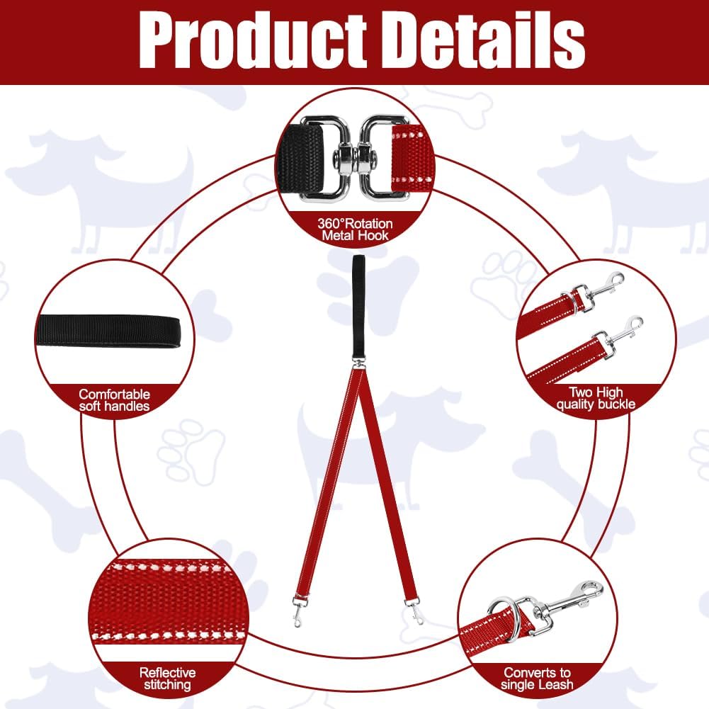 Detalle de Adiwo Laisse de Dressage Réfléchissante pour Chien — Laisse double point, nylon résistant et réglable (Rouge)