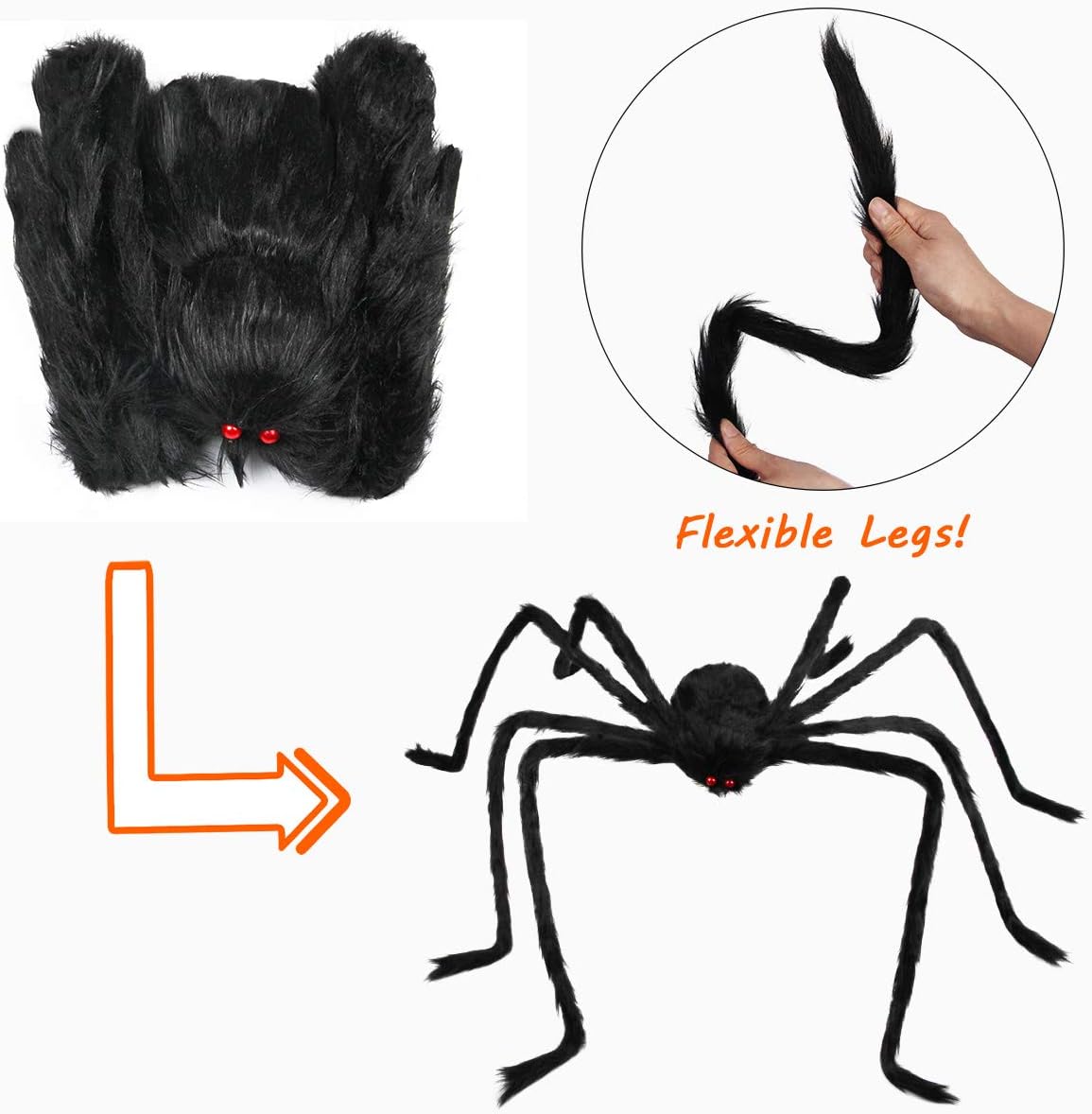Detalle de Libay Libay-15 Giant Halloween Spider, 79-Inch Black Hairy Decor