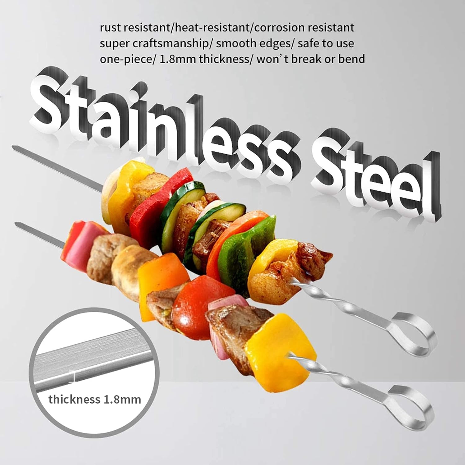 Detalle de LOVLEX BBQ39CM grillspiesen van roestvrij staal, 39 cm, platte vorm