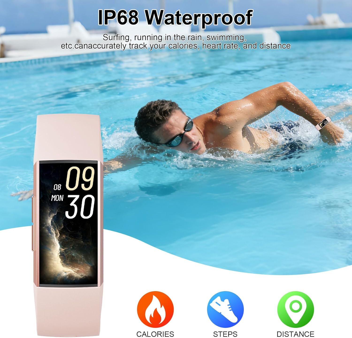 Thumbnail 5 de Jimhaby Fitness Tracker Smartwatch with 1.13" AMOLED, 24/7 Heart & Sleep Tracking, Blood Oxygen & 25 Sports Modes (Pink, IP68)