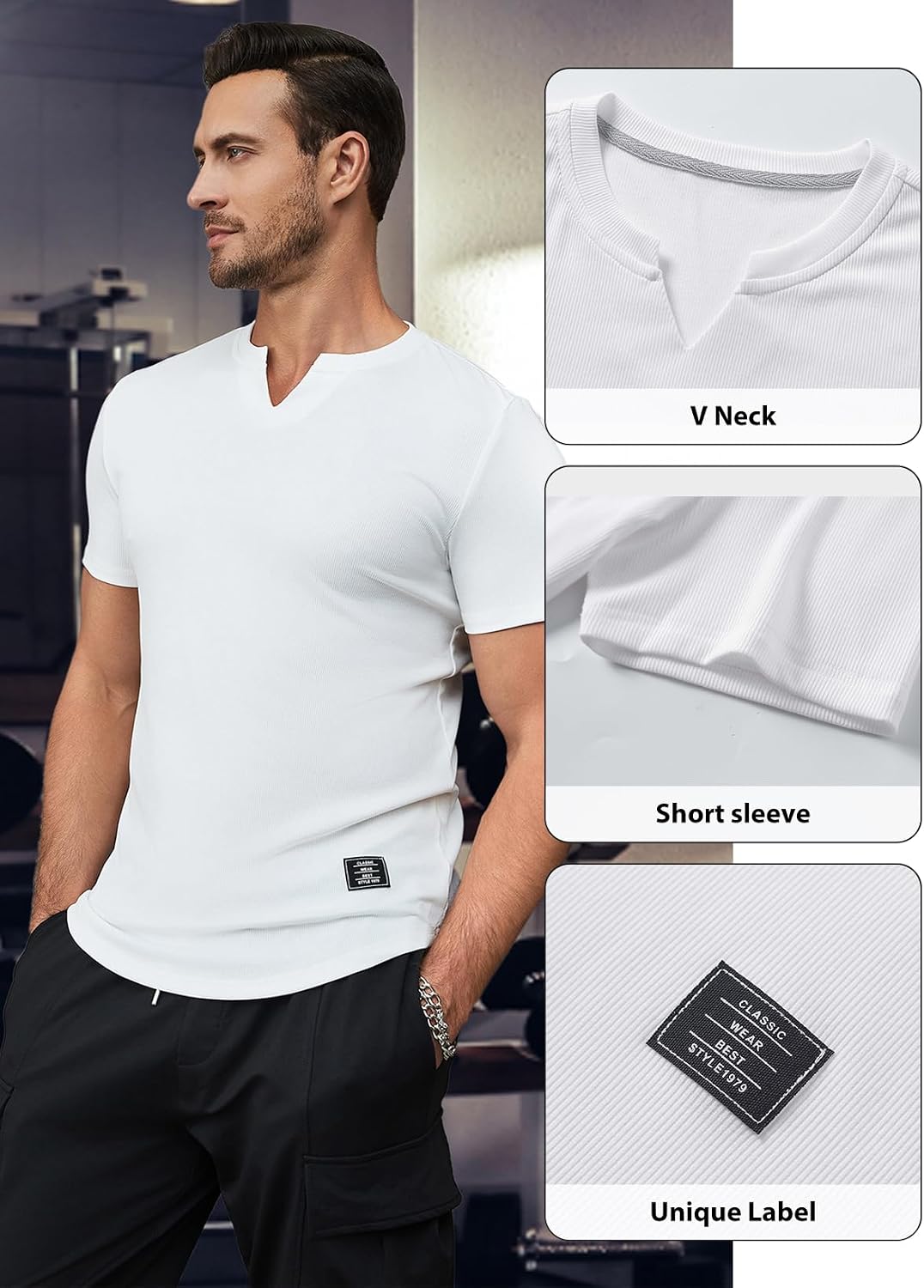 Thumbnail 5 de JMIERR Muscle Slim T-Shirt V Neck
