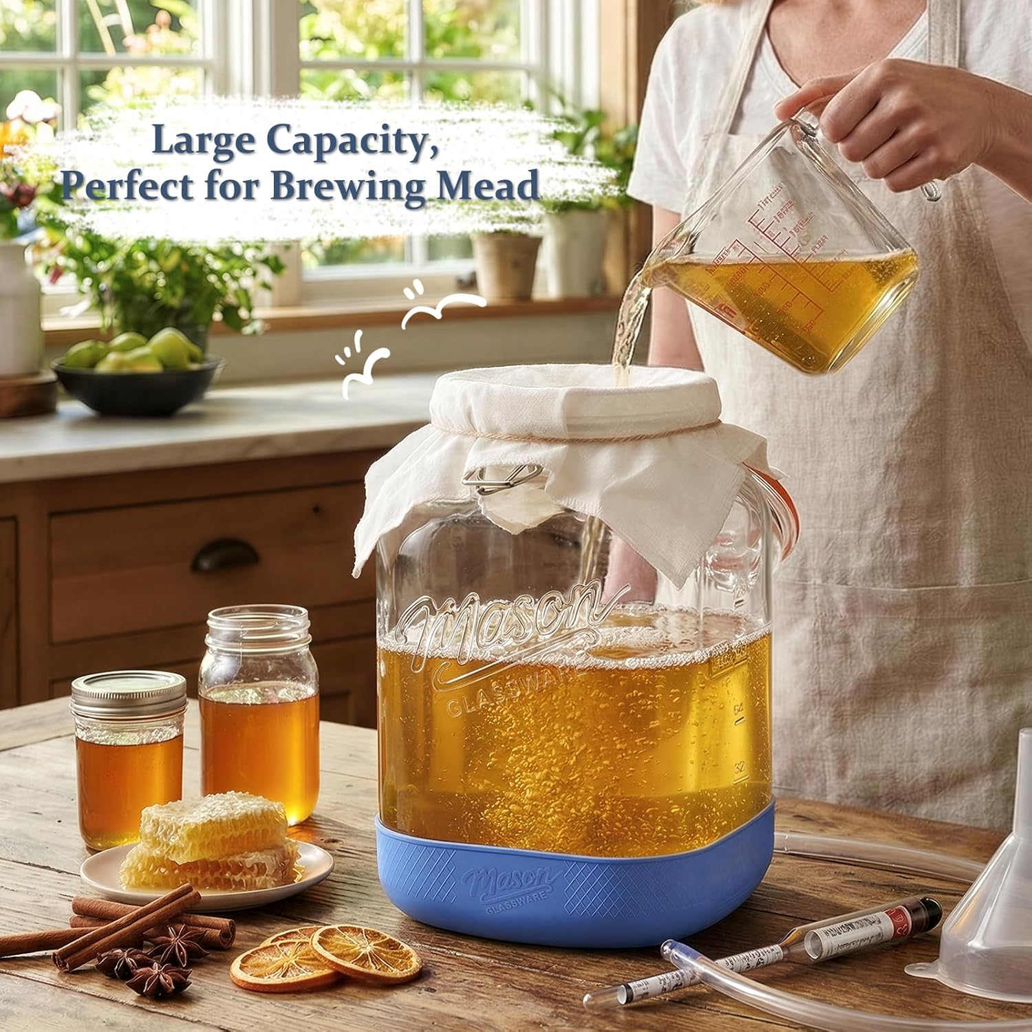 Detalle de 2 Pack 1.5 Gallon Large Fermentation Jar Set with Airlocks, Stainless Handles, and Silicone Base