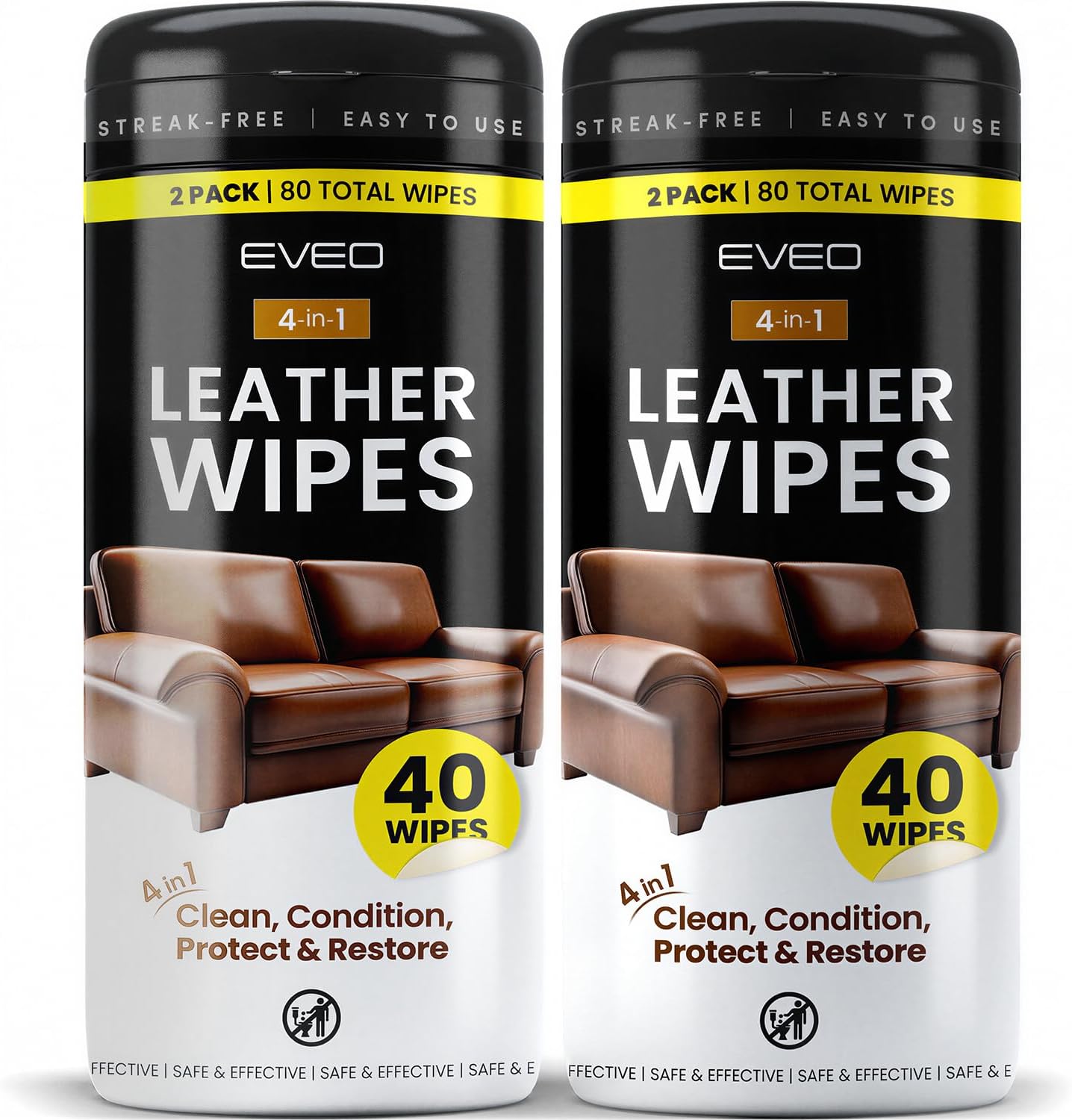Detalle de EVEO CAC6 Leather Wipes, 4-in-1 Cleaner and Conditioner, 80 Count