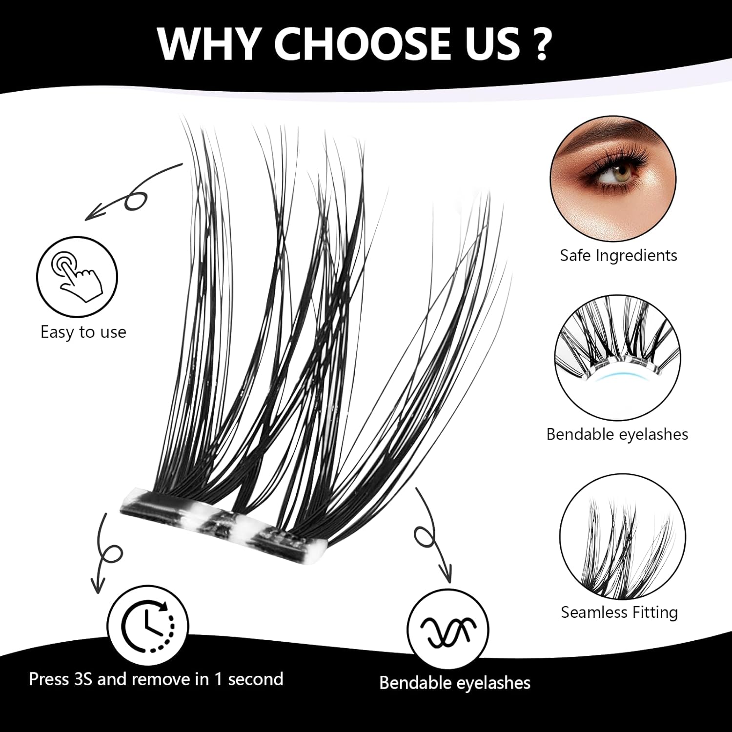Detalle de Glue-Free Wispy Lash Clusters Kit (90 Pcs) by Cofier — DIY Lash Extensions for Home Use