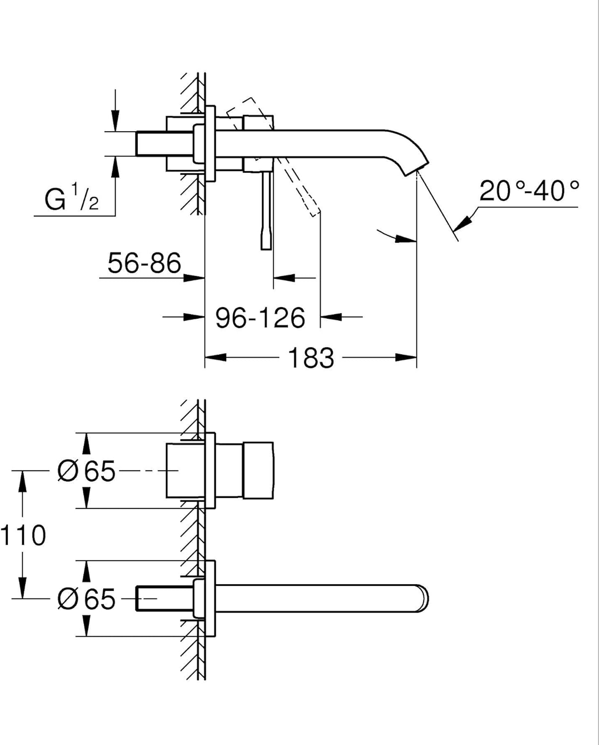Thumbnail 4 de GROHE Essence Mitigeur Lavabo Encastré 2 trous mural, Taille M, chrome – réf. 19408001