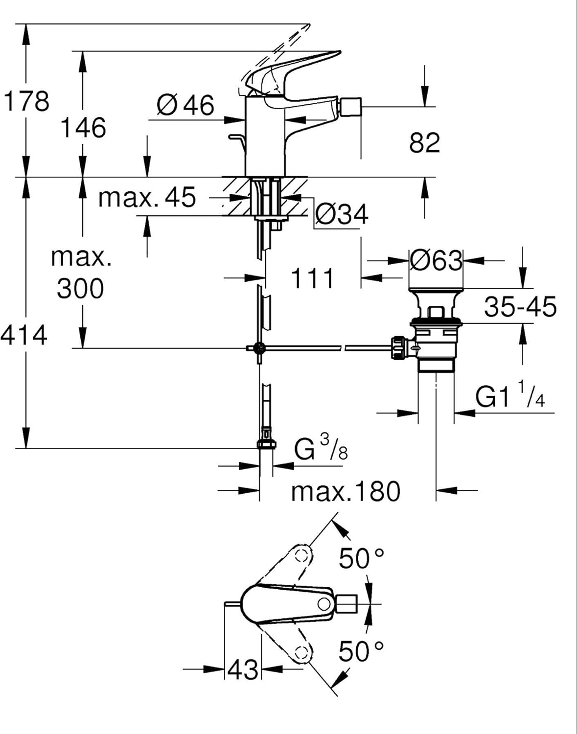 Thumbnail 1 de GROHE Swift Miscelatore monocomando per bidet, cromato 24332001