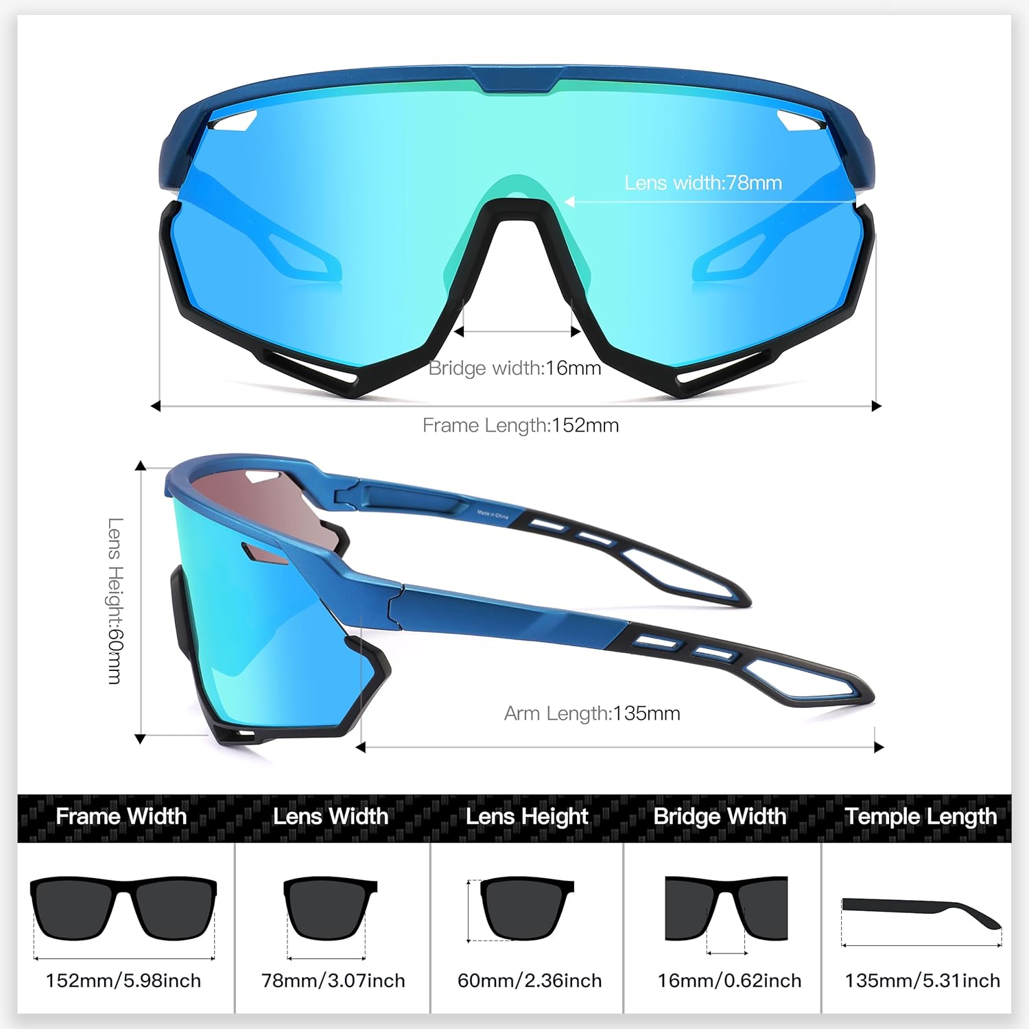 Thumbnail 3 de SINSPORT eyewear Occhiali sportivi da sole con protezione UV400 per ciclismo, corsa e guida