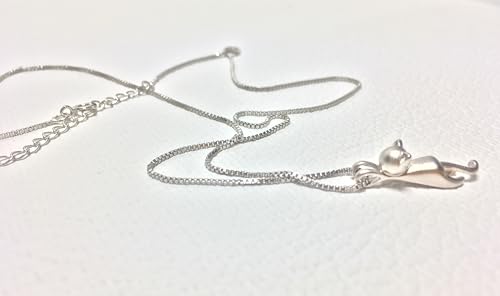 Detalle de ONDEGO 925 Silber Katzenanhänger Halskette – zarte Katzenliebhaber-Schmuckkette, verstellbar 42–46 cm