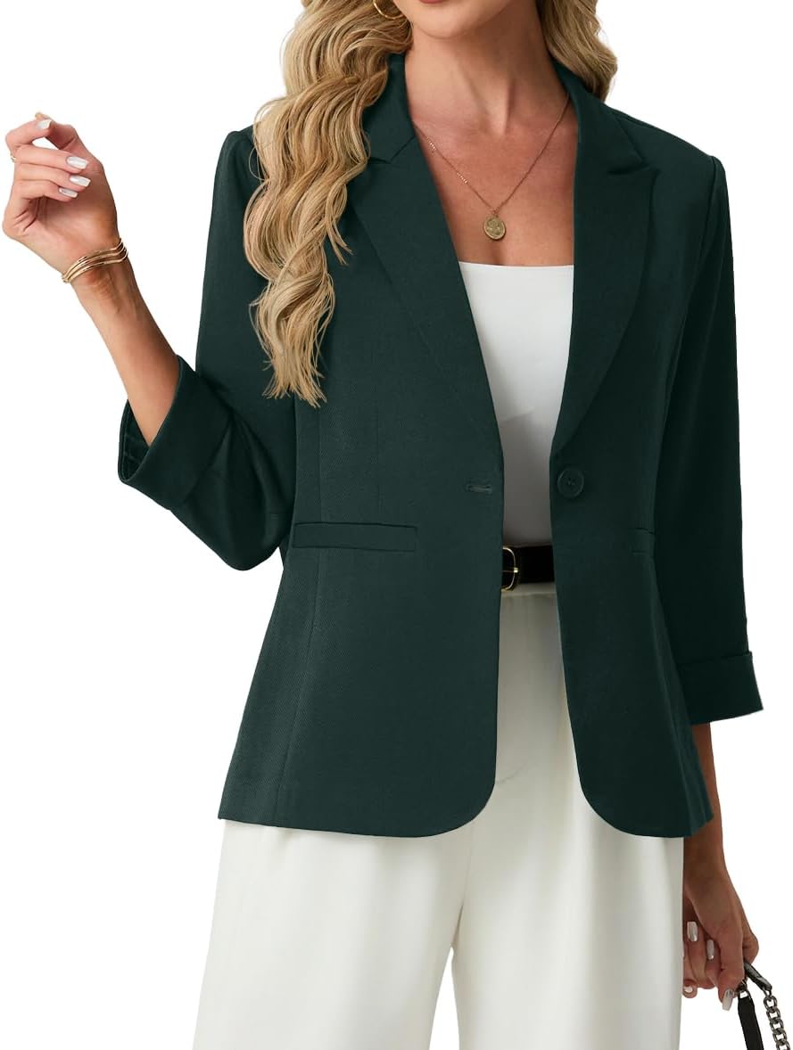 Detalle de GRECERELLE Women's 3/4-Sleeve Work Blazer with Peaked Lapel and Pockets