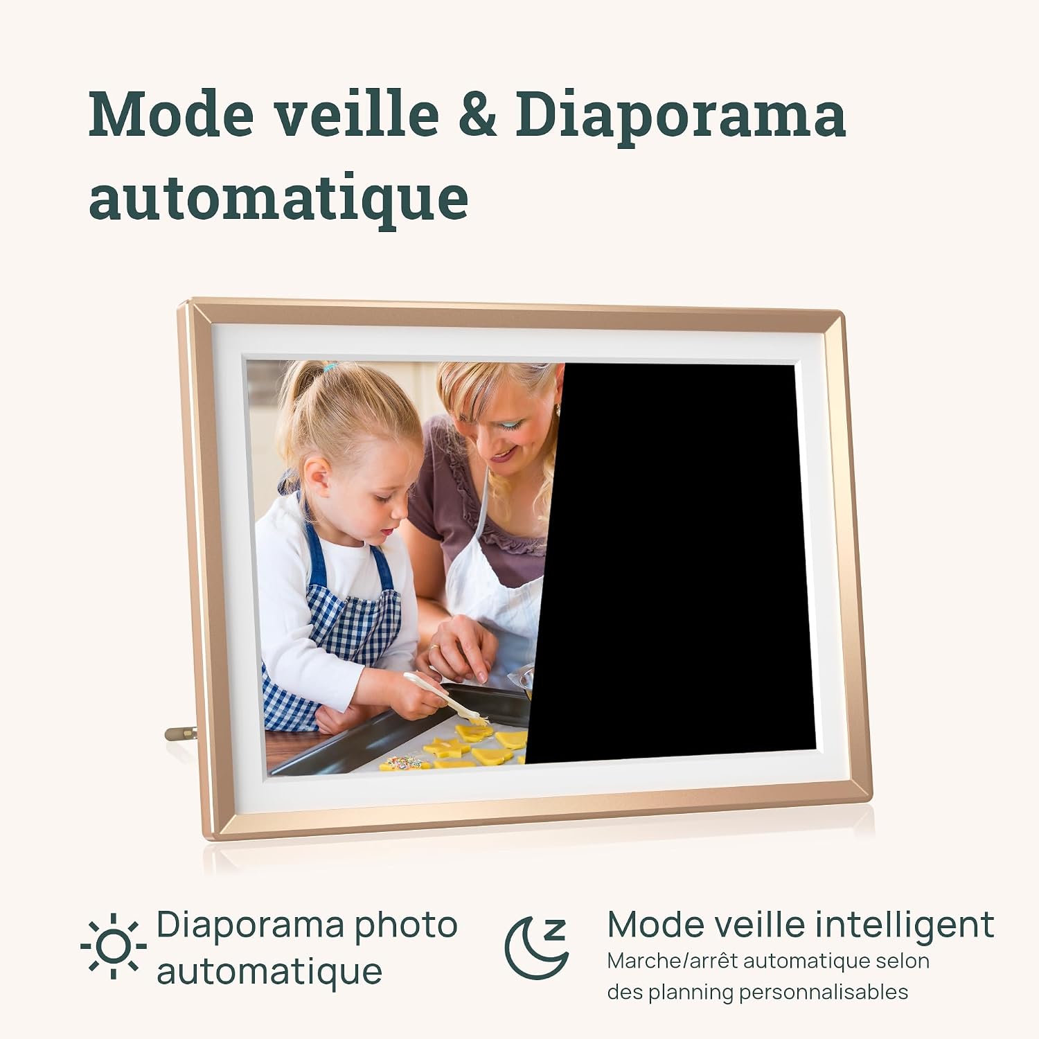 Detalle de ARZOPA Cadre photo numérique connecté D10 Gold 10,1" Wi-Fi, stockage cloud gratuit et illimité
