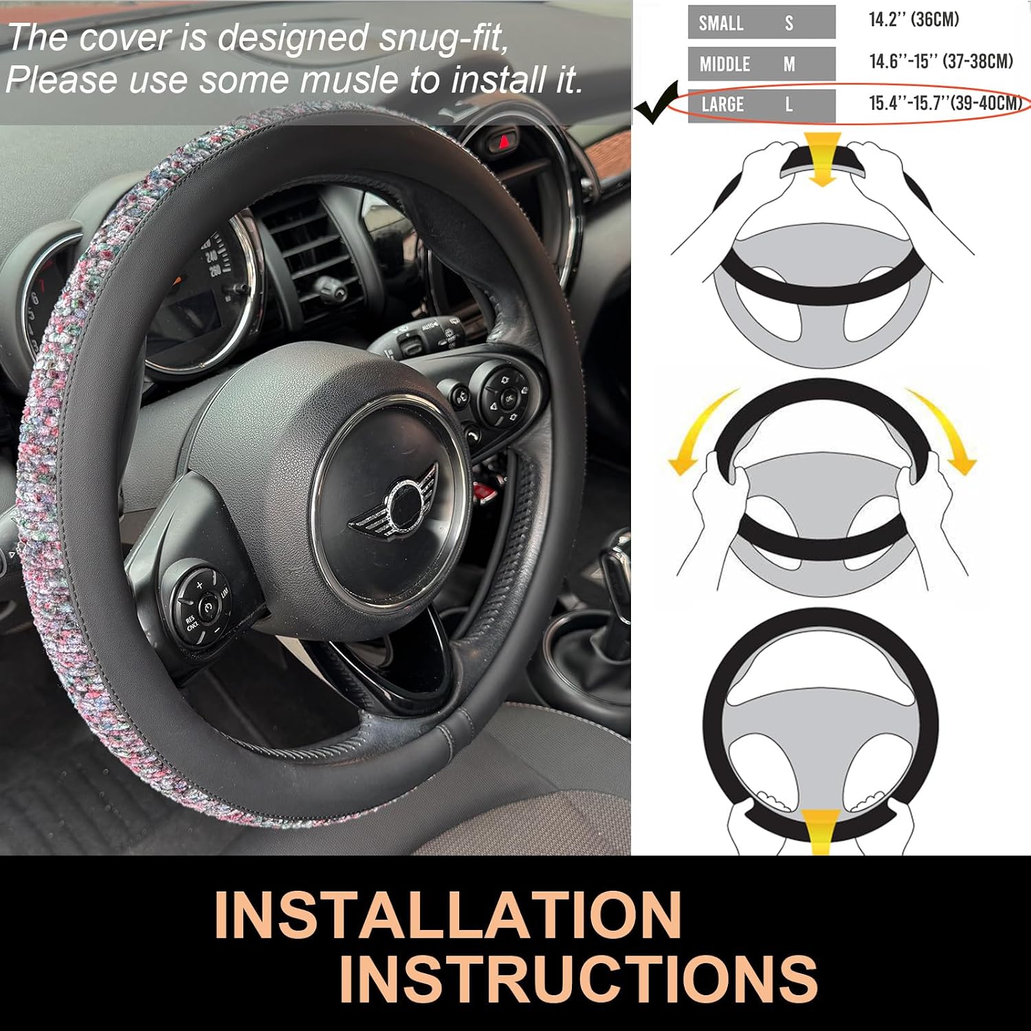 Detalle 2 de PINCTROT Steering Wheel Cover, 15.75-Inch
