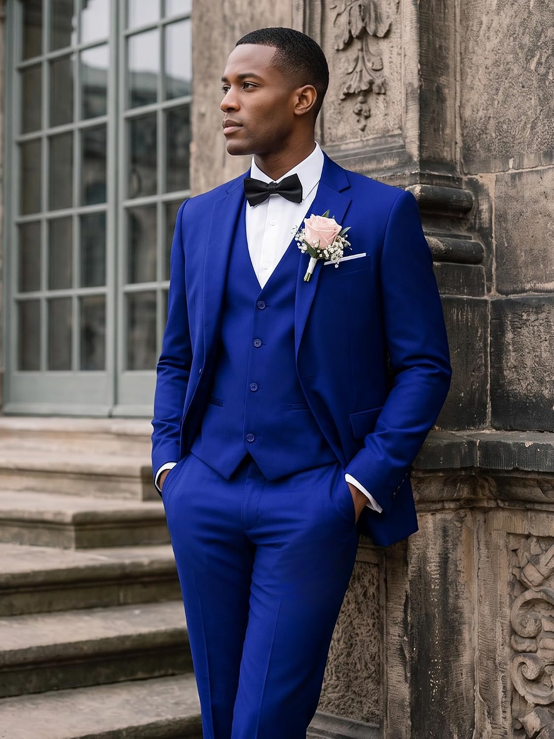 Detalle 2 de MAGE MALE Men's 3-Piece Slim-Fit Suit with One-Button Blazer, Vest and Pants