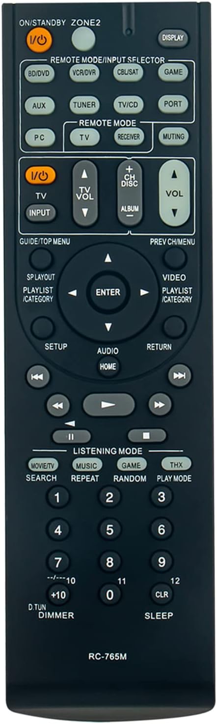 Detalle de RC-765M Replacement Remote Control – VINABTY-fit for Onkyo AV Receivers (TX-SR608, TX-SR313)