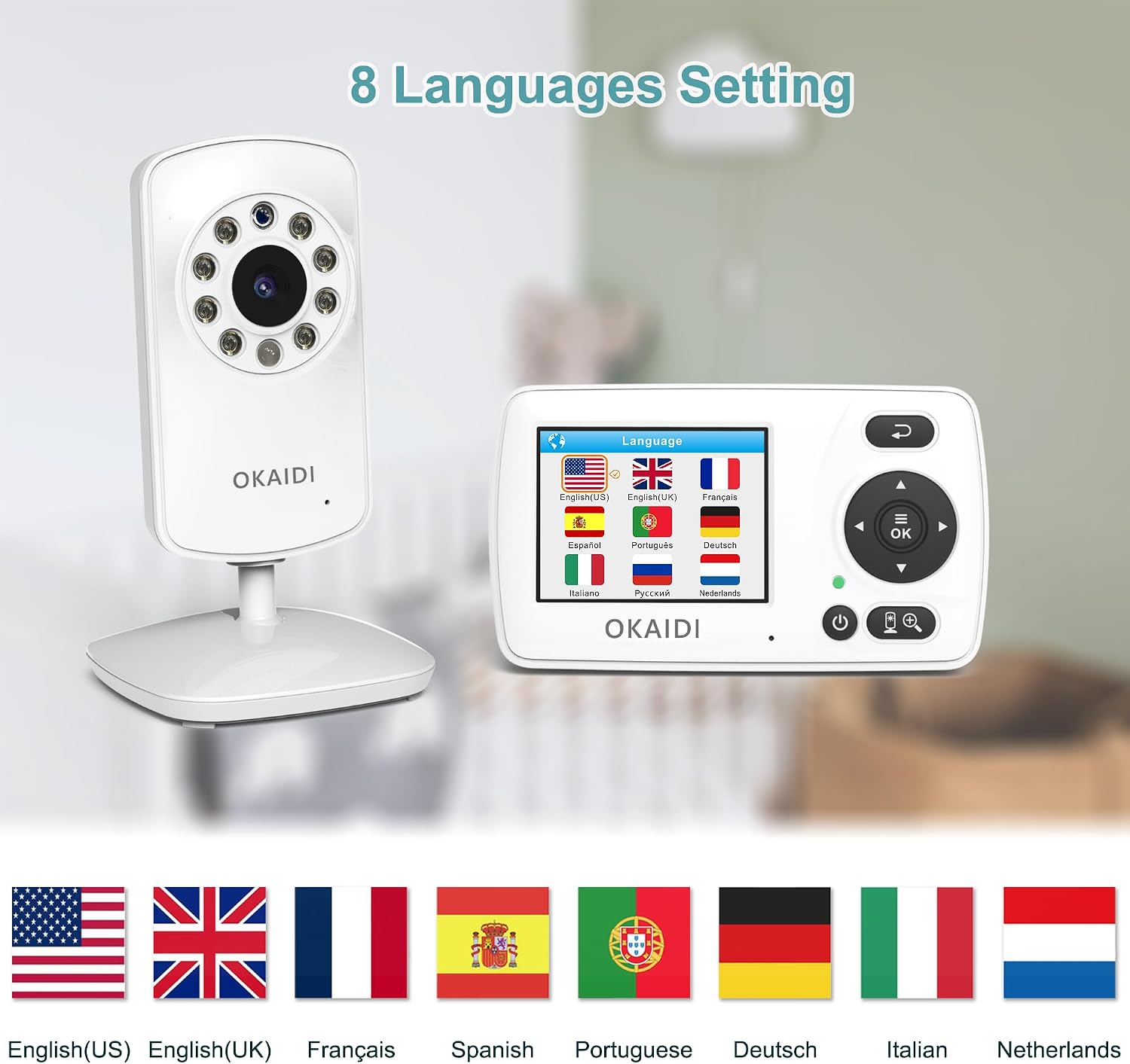 Detalle de OKAIDI OD8021-2 Baby Monitor with Two Cameras, 2.4-Inch Screen and Night Vision