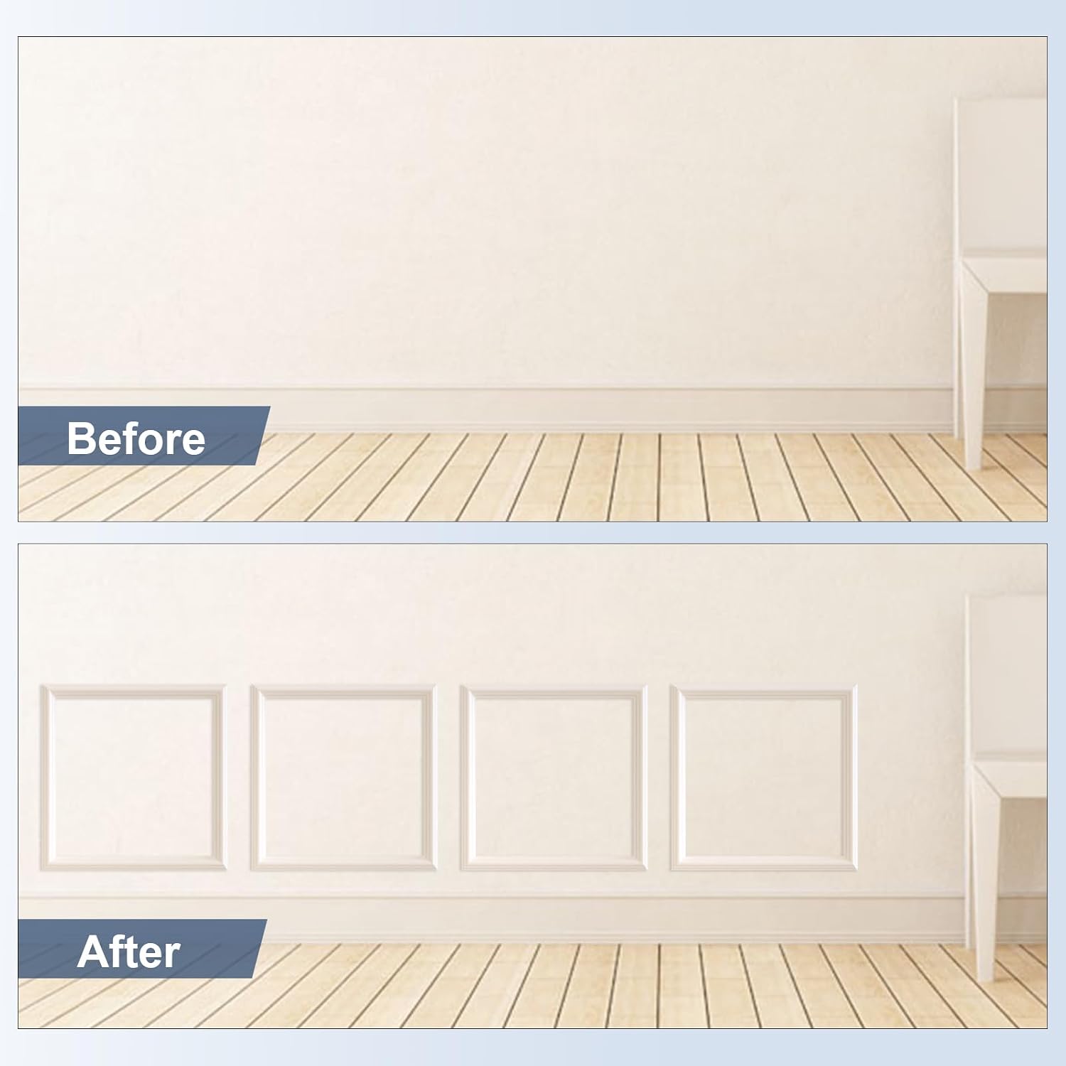 Detalle de NeatiEase 4-Set Wall Moulding Kit, 20" x 20" White Self-Adhesive Panels