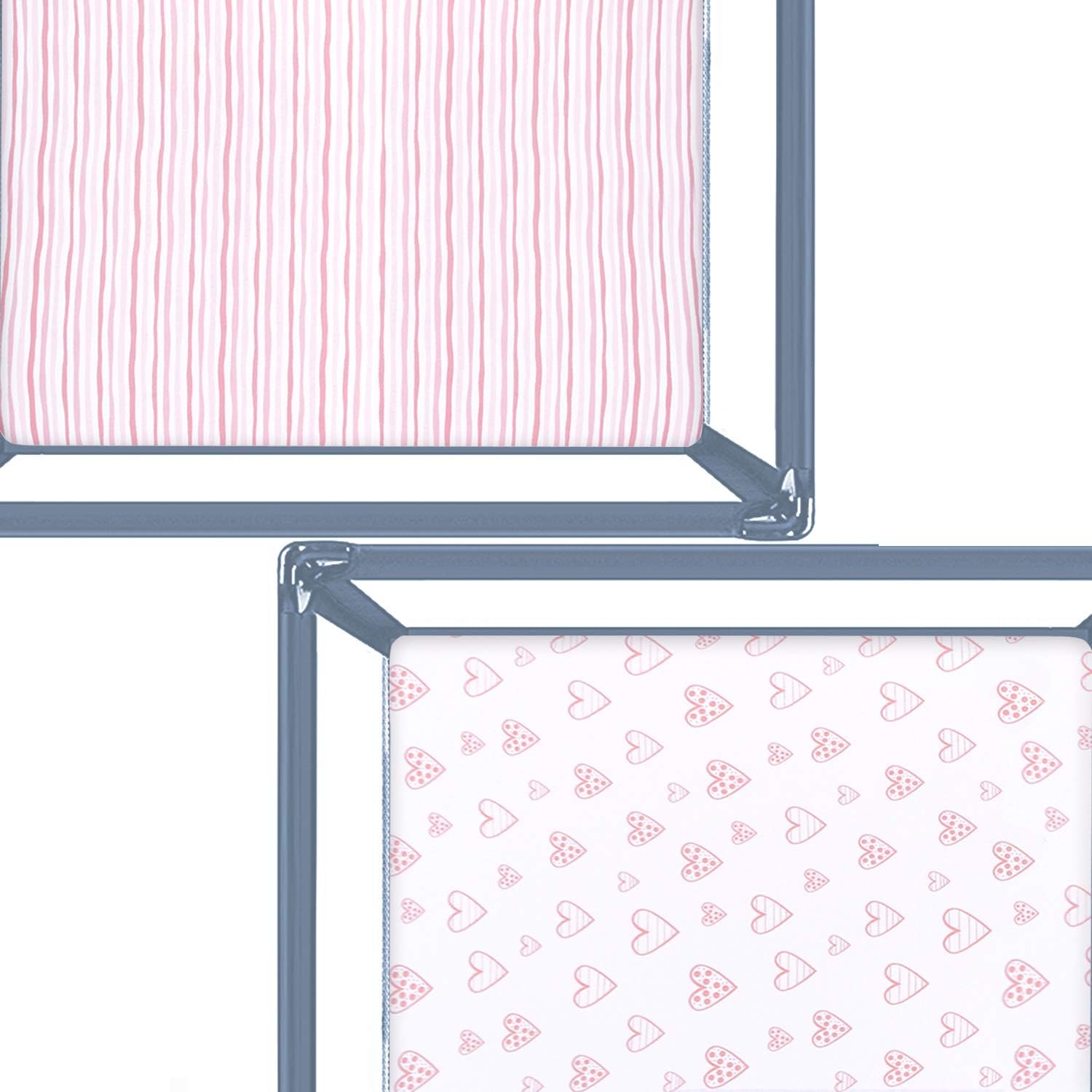 Detalle de Travel Cot Fitted Sheet 2 Pack (95×65cm) – 100% Jersey Knit Cotton Pack n Play Sheets for Baby Girls