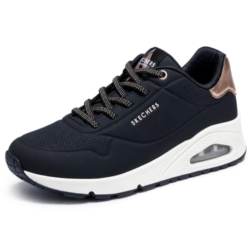 Detalle de Skechers Donna Uno Shimmer Away Trainers - Durabuck Nero con zeppa, 37.5 EU