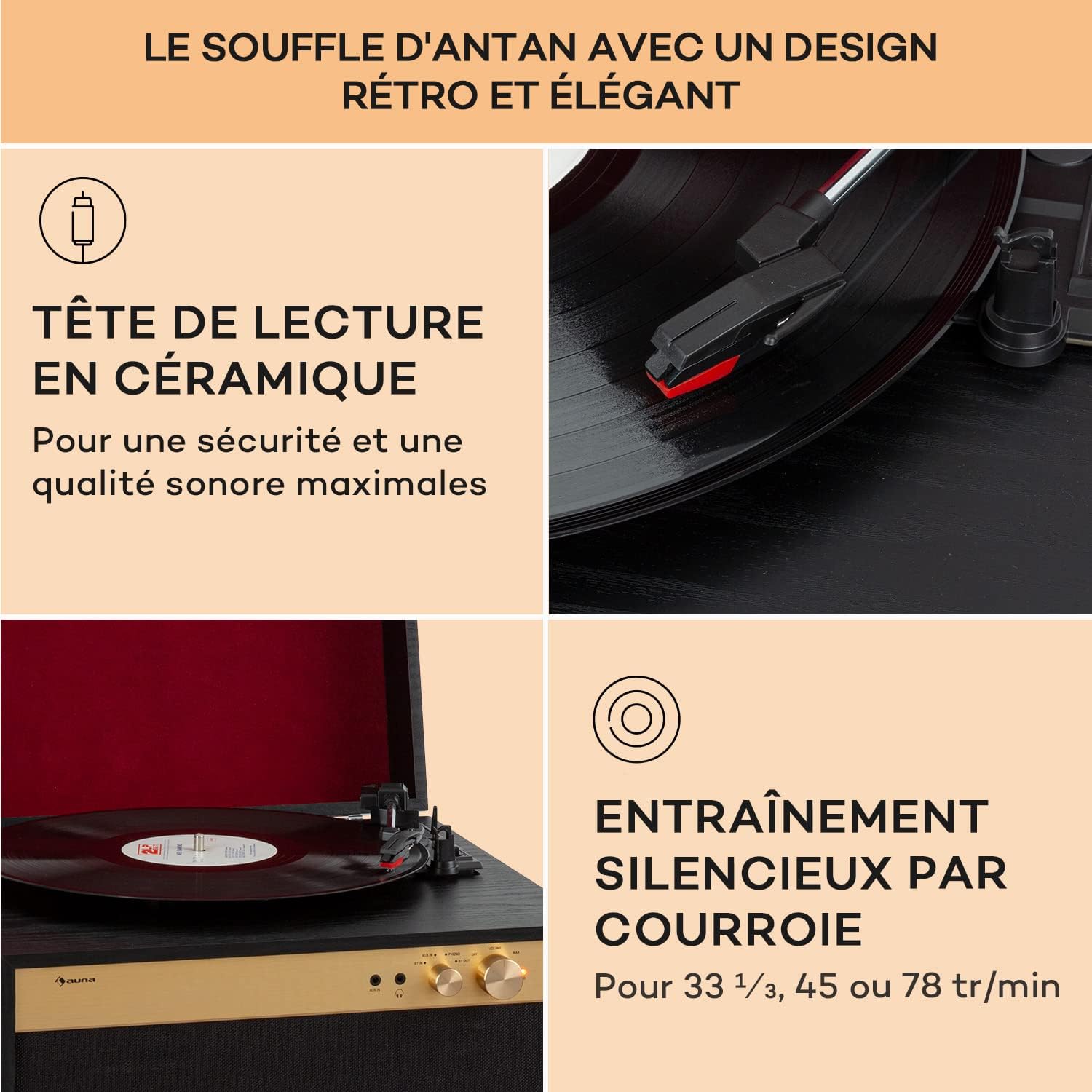 Thumbnail 5 de Auna tourne-disque vinyle avec haut-parleurs et Bluetooth rétro vintage (stéréo)