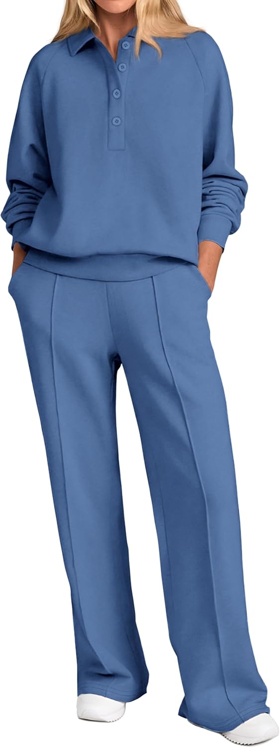 Thumbnail 6 de PRETTYGARDEN Women Fall 2 Piece Outfits Sweatsuit (Quarter Button Long Sleeve Sweatshirt & Wide Leg Pants)