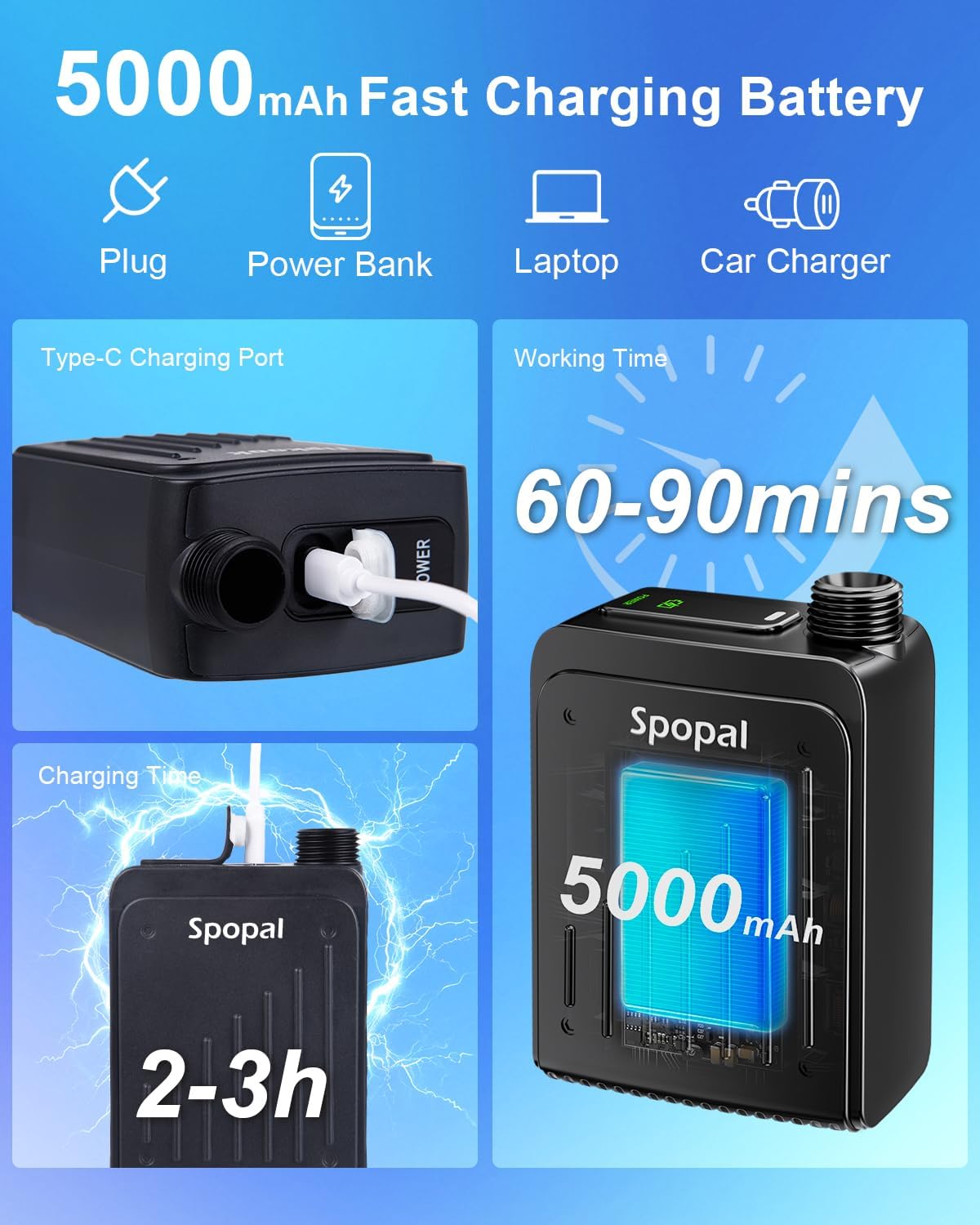 Thumbnail 1 de Spopal SPBDEBCS4-US campingdouche, IPX8, 3 standen en USB-C-opladen