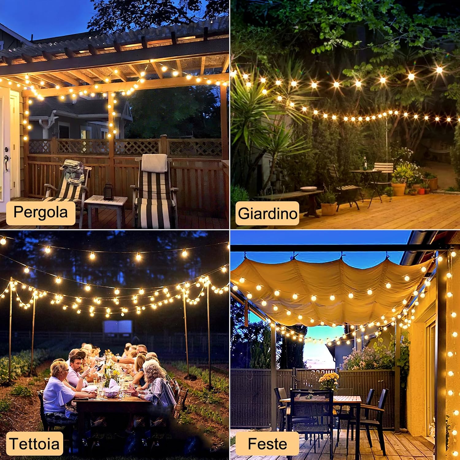 Thumbnail 6 de Catena Luminosa Esterno Luci Giardino - 30M G40 LED 36+2 Lampadine con Telecomando, IP44, Luce Calda per Gazebo, Terrazzo e Balcone