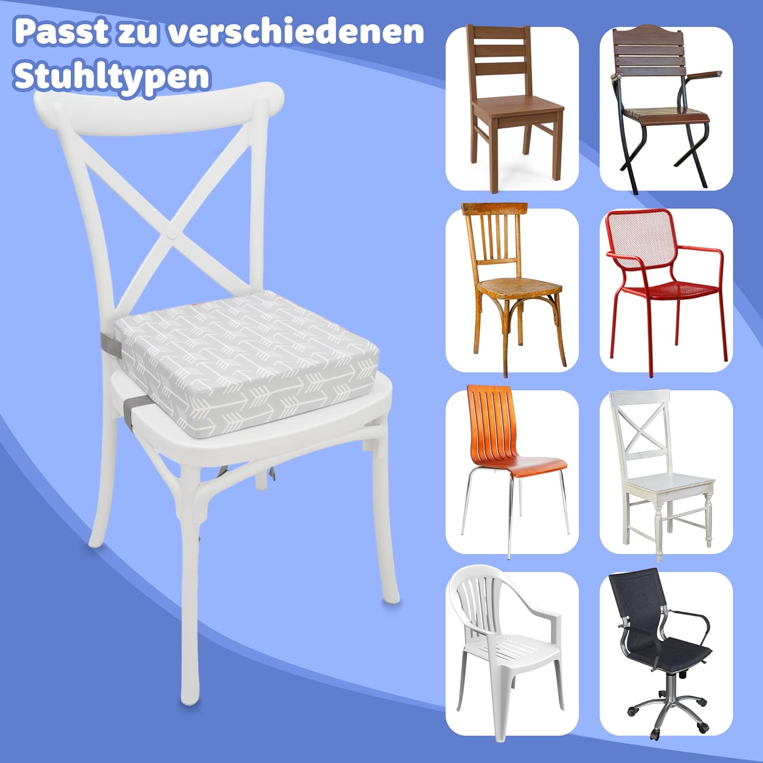 Detalle de Rialzo sedia bambini o cuscino rialzato 33x33x8 cm Frecce – comodo, sicuro e lavabile