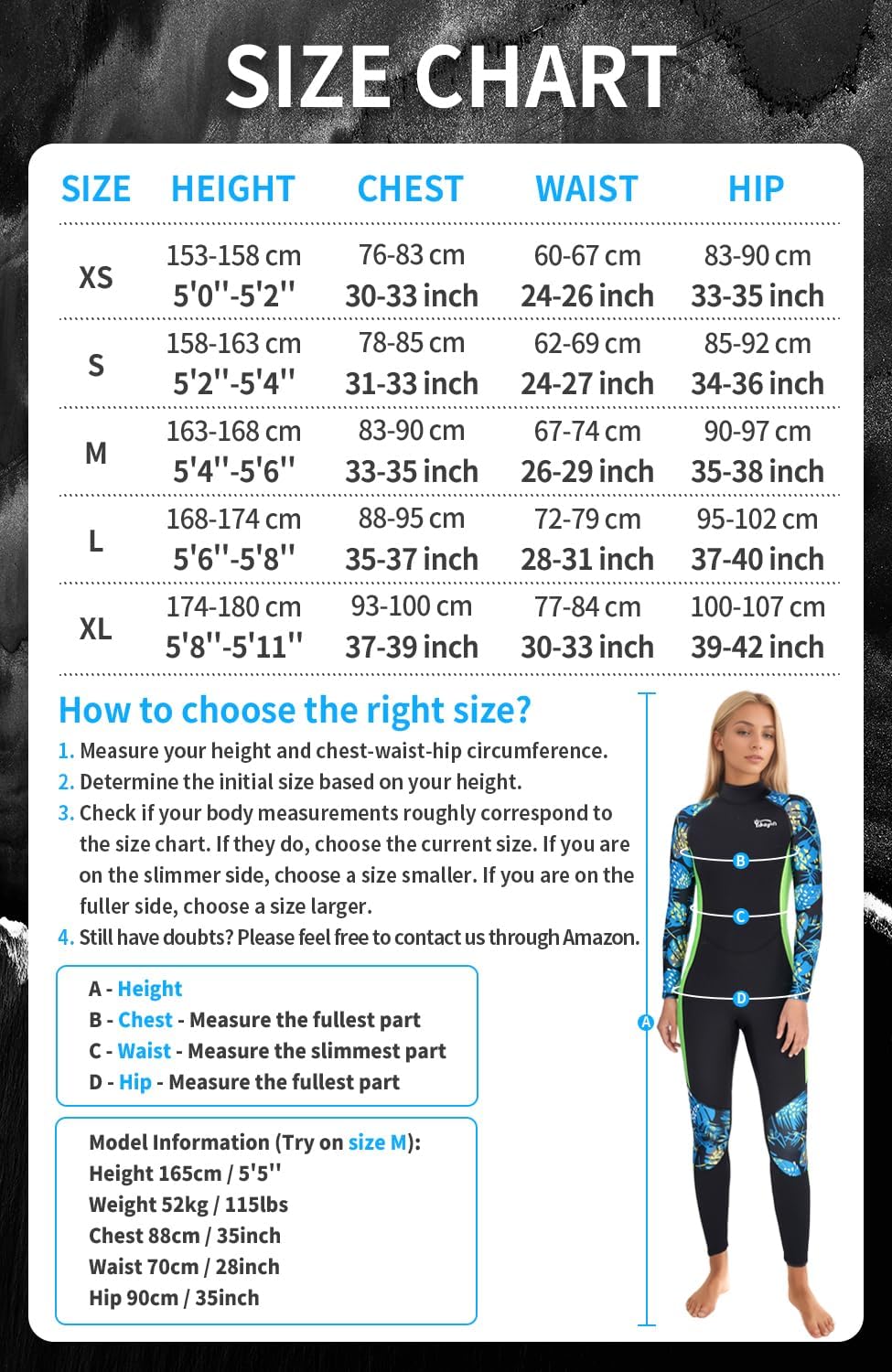 Thumbnail 1 de Yikayin Women’s 3/2mm Wetsuit with Back Zip – Full Length Neoprene for Diving, Snorkelling and Water Sports