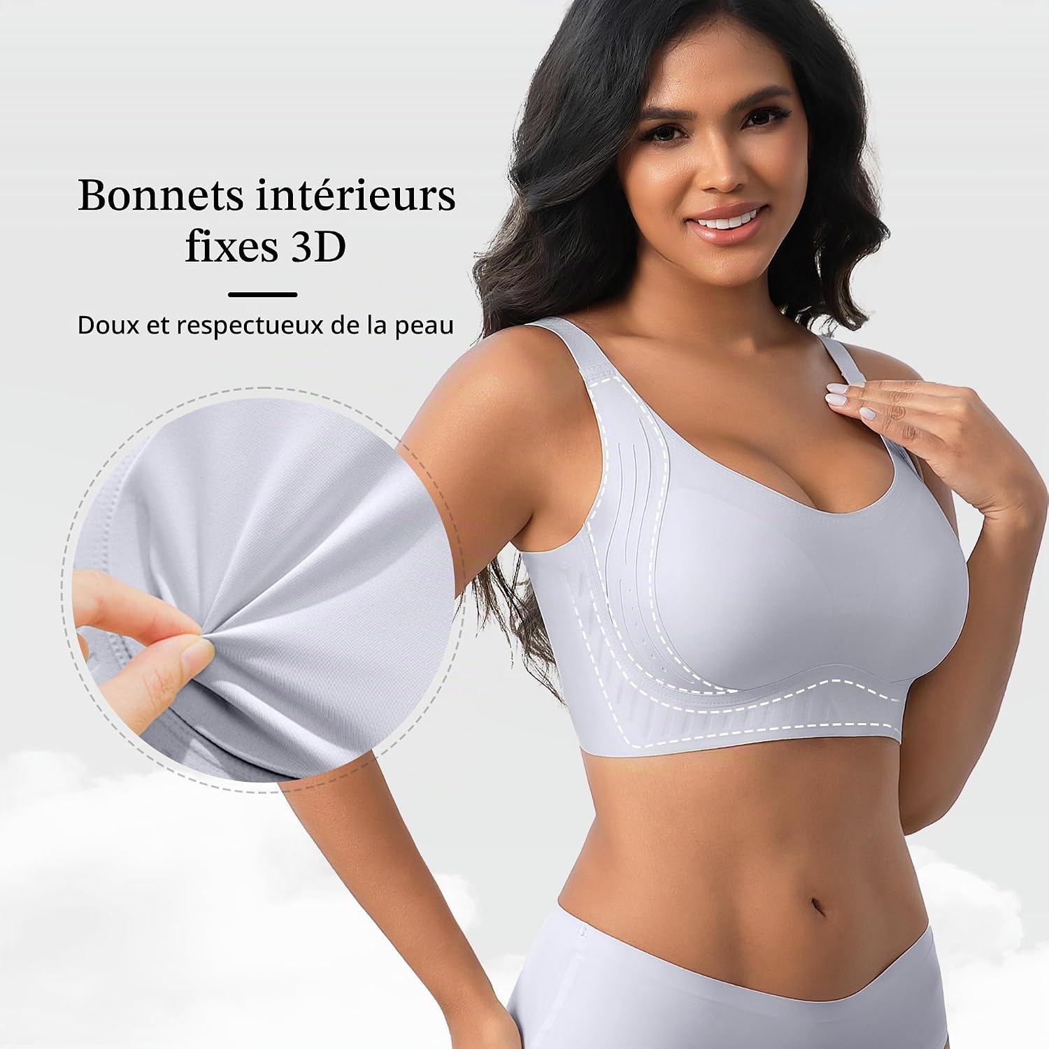 Detalle de Fittingirls draadloze beha met lifting, halfvaste cups en brede antislipbandjes