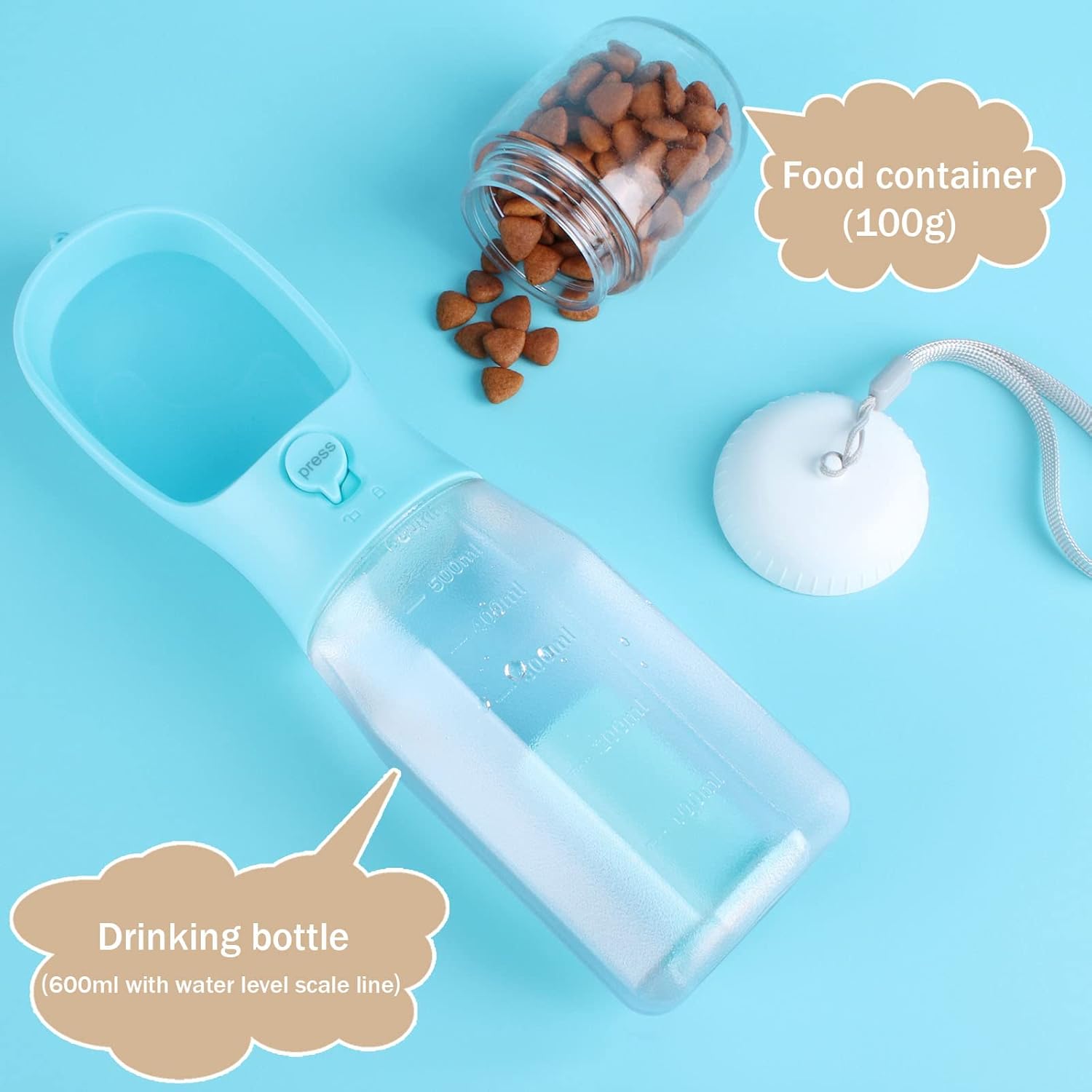 Thumbnail 3 de Zivacate gourde d’eau pour chien 600 ml avec distributeur, récipient alimentaire 100 g et sacs à caca