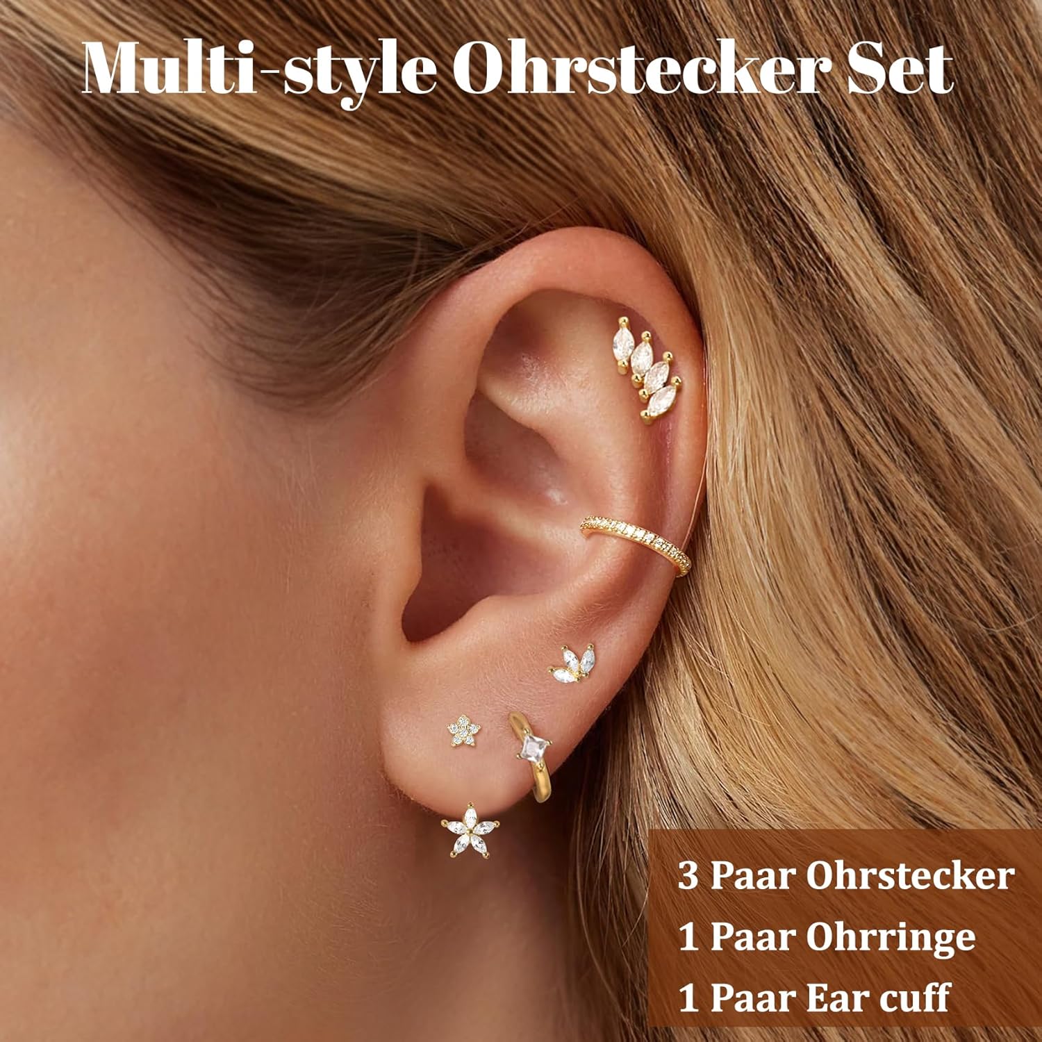 Thumbnail 1 de Jagosen 5 Paar Ohrringe Silber 925 Gold – Vielseitiges Damen-Set mit Zirkonia