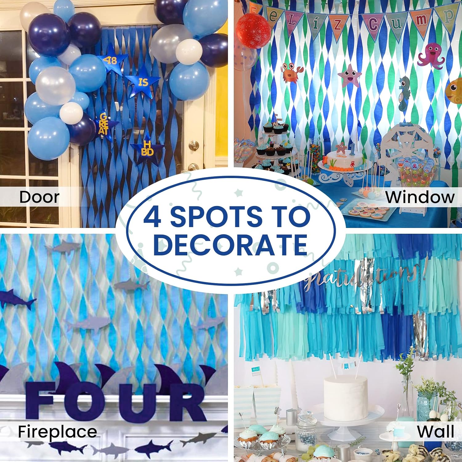 Detalle de PartyWoo Crepe Paper Streamers, 6 Rolls, 492 Feet in Blue, White & Silver