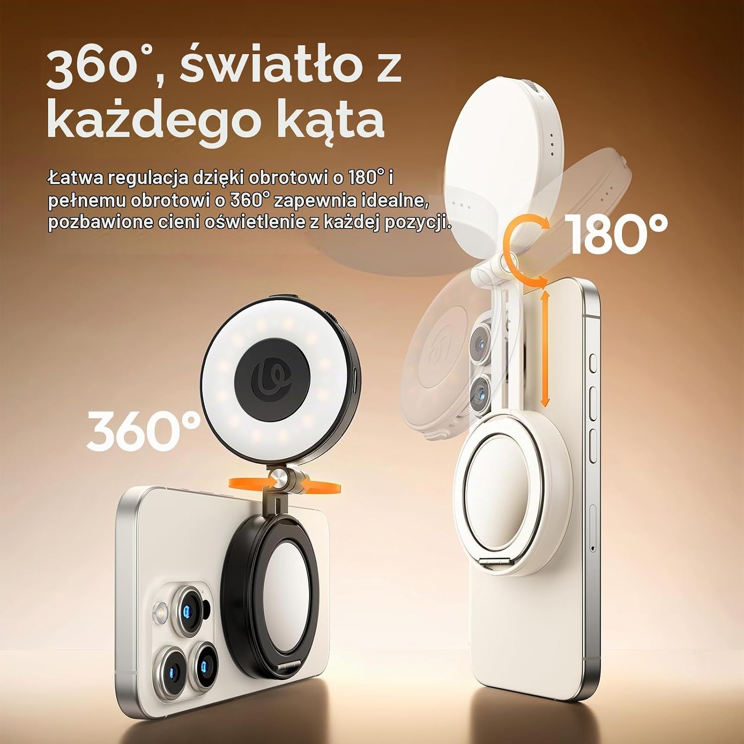 Detalle de ULANZI LM23 – magnetyczna lampa do selfie 360° z regulacją światła i USB-C