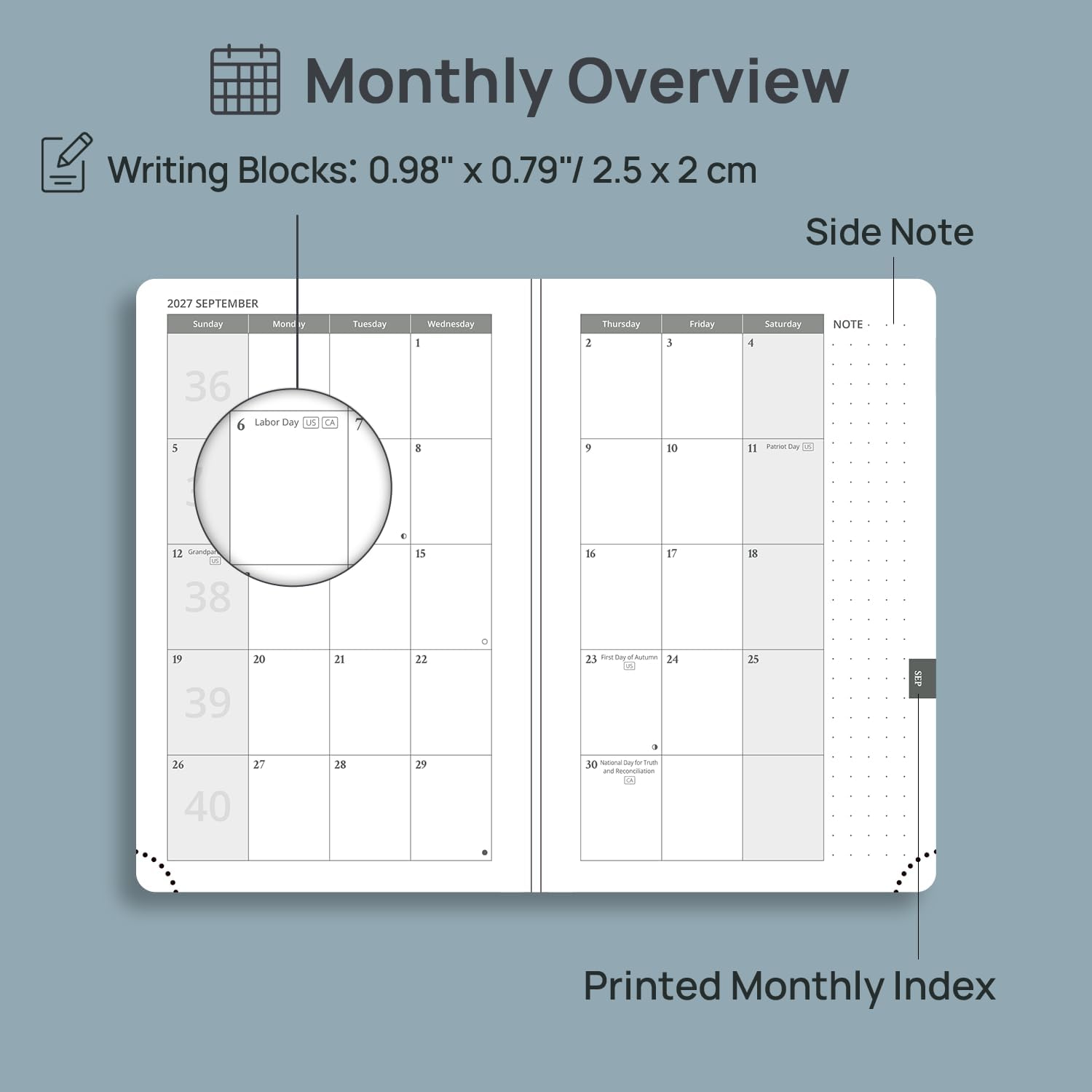 Detalle de POPRUN 2027 Pocket Calendar, 4" x 6.25" Weekly Planner with Notes
